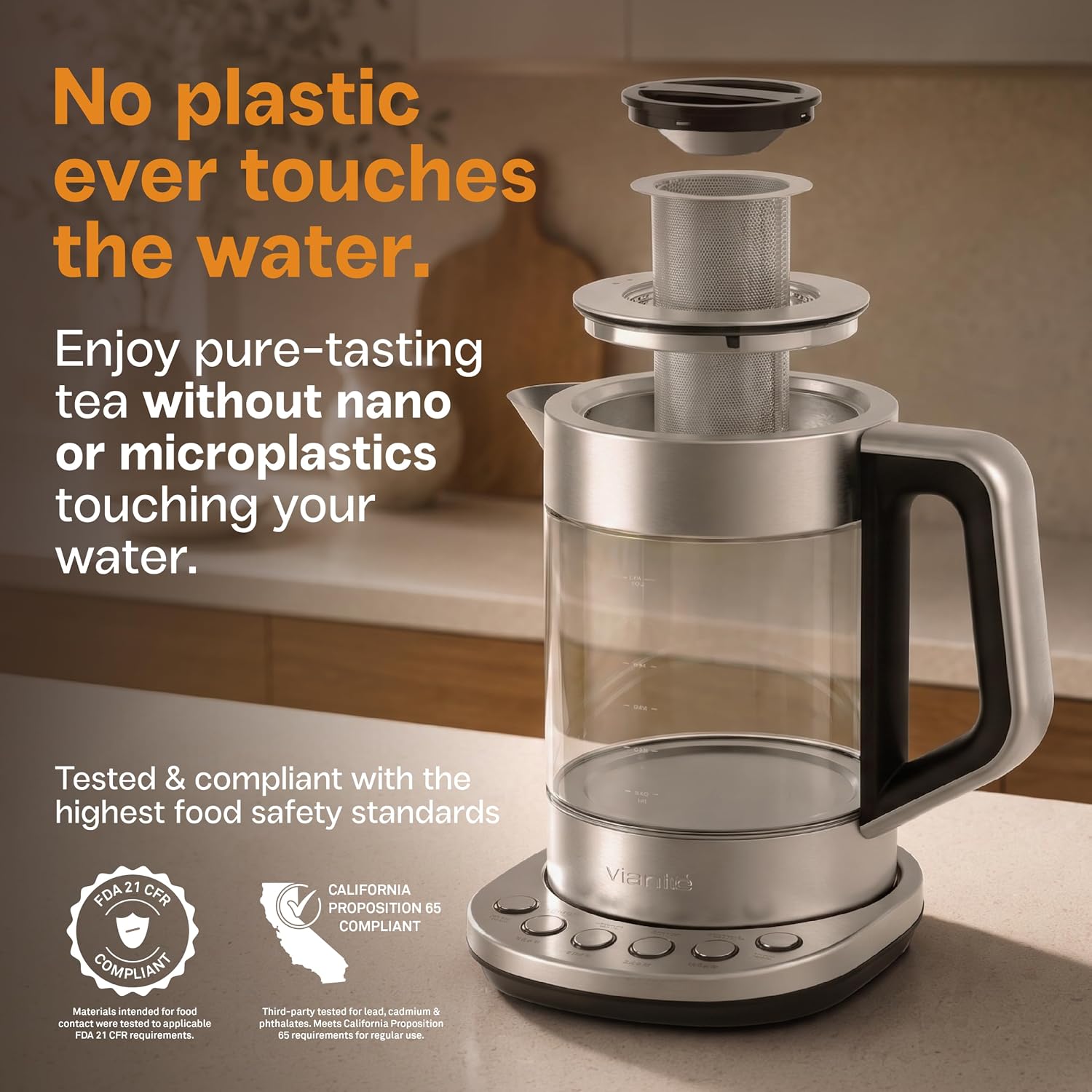 Viante Alba Electric Tea Kettle With Infuser, No Plastic, 1.5L