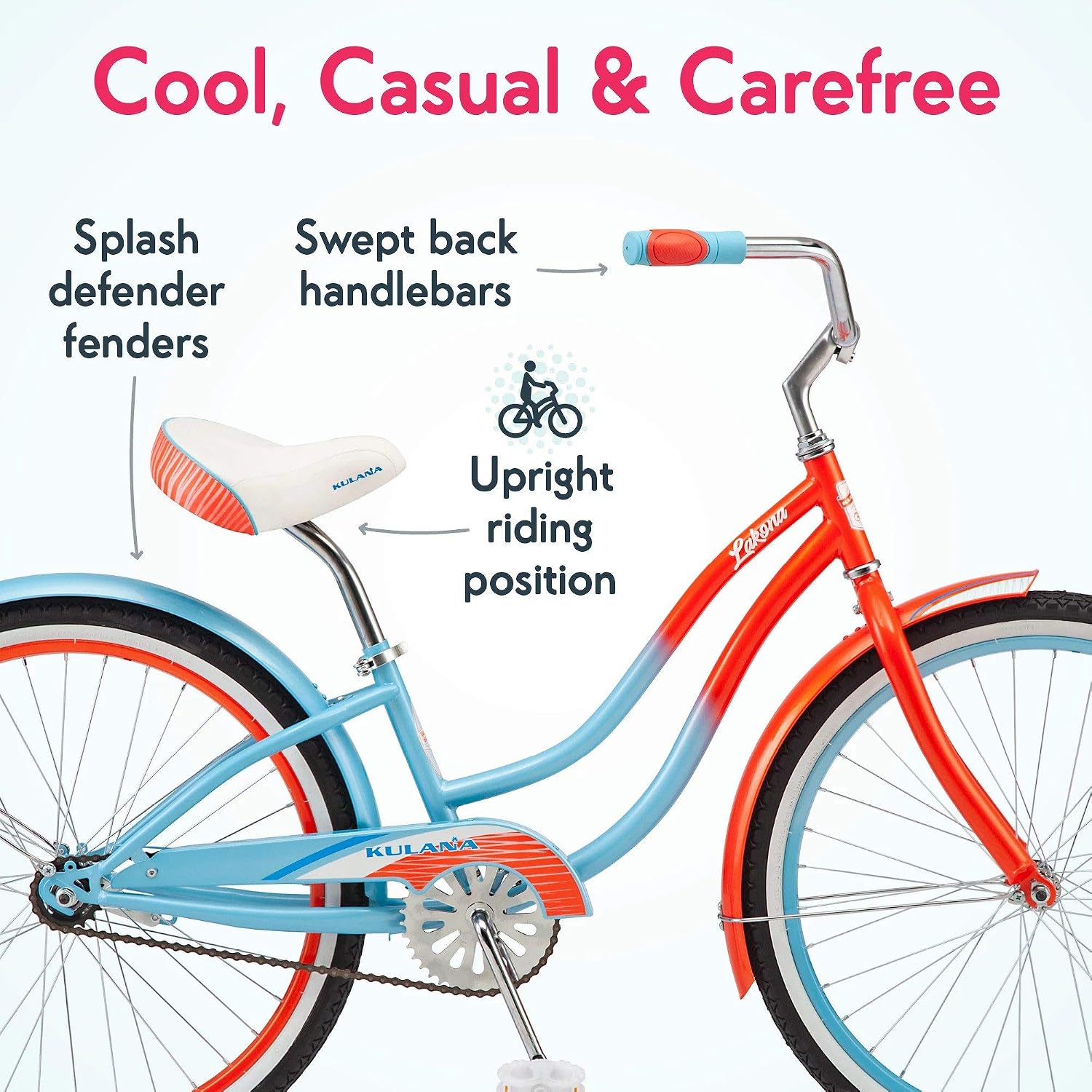Kulana Lakona Shore, Tide or Wave Cruiser Bike, 20, 24 or 26 Inch Bike for Adults and Youth, 7 or Single Speed Beach Cruiser Bicycle