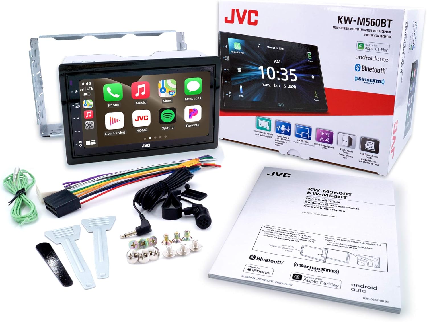 JVC KW-V660BT Apple CarPlay Android Auto DVD/CD Player w/ 6.8" Capacitive Touchscreen, Bluetooth Audio and Hands Free Calling, MP3 Player, Double DIN
