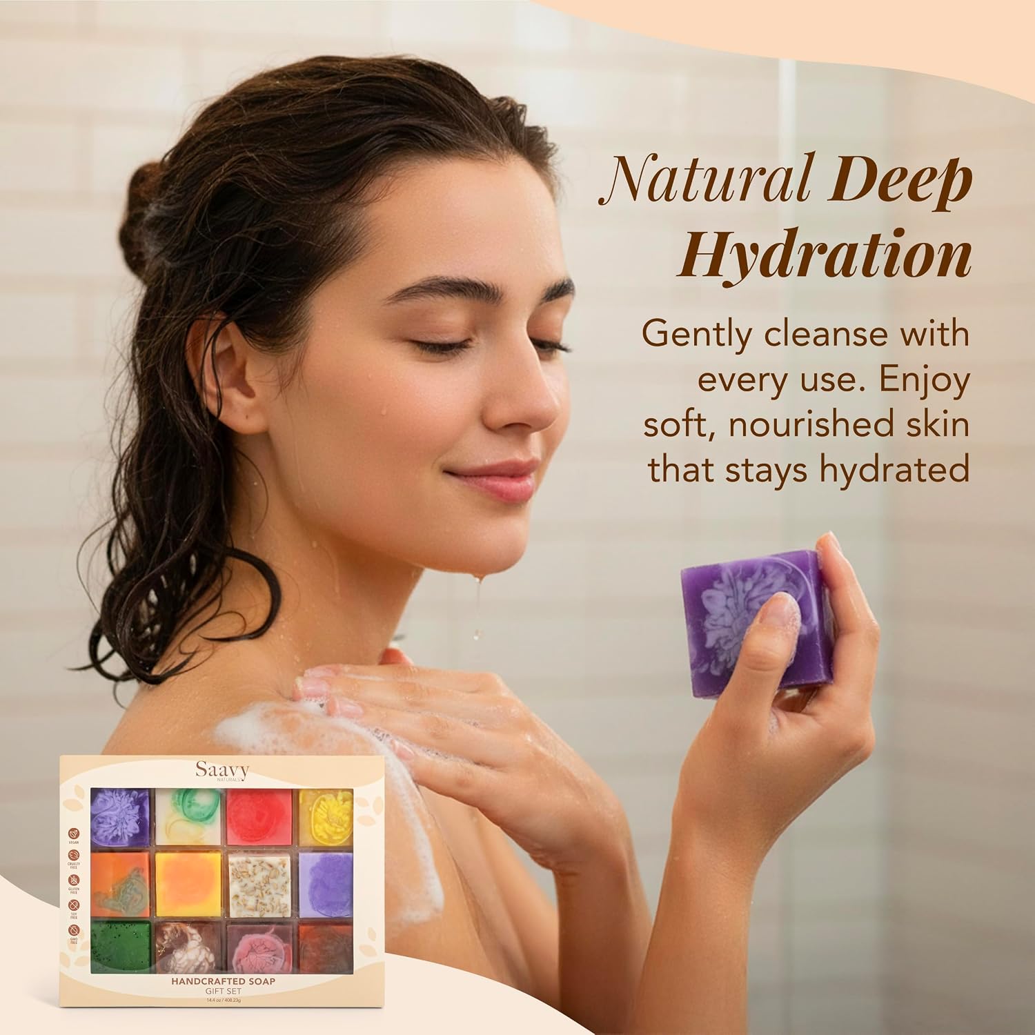 Saavy Naturals Hydrating & Purifying Mini Soap – Plant-Based, Nourishing & Moisturizing Bar Soap Gift Set for Men & Women – Mini Square Shaped Artisan Bar Soaps, 10 pack