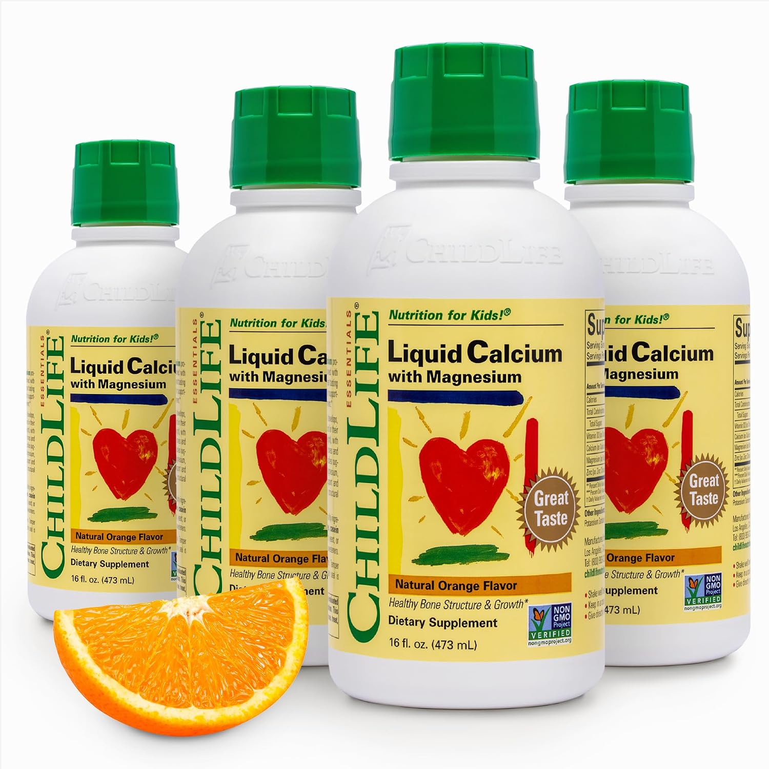 ChildLife Essentials Liquid Calcium Supplement for Kids, 16 fl Oz (4 Pack) | Baby & Toddler Calcium, Magnesium, Zinc, Vitamin D 3, Orange Flavor, Supplement, Liquid, Toddler Kids, Zinc Magnesium
