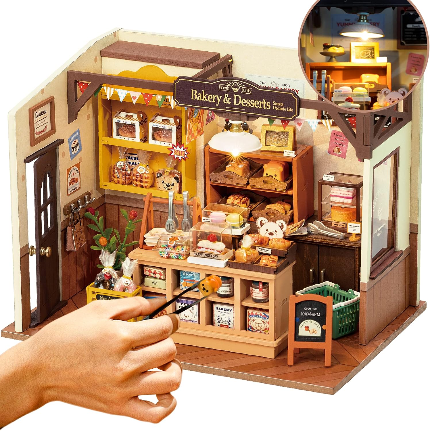 ROBOTIME DIY Miniature House Kit Mini Green House Tiny Dollhouse Wooden Furniture Kit with LED Halloween/Christmas/Birthday Gifts for Adults (Cathy's Greenhouse)