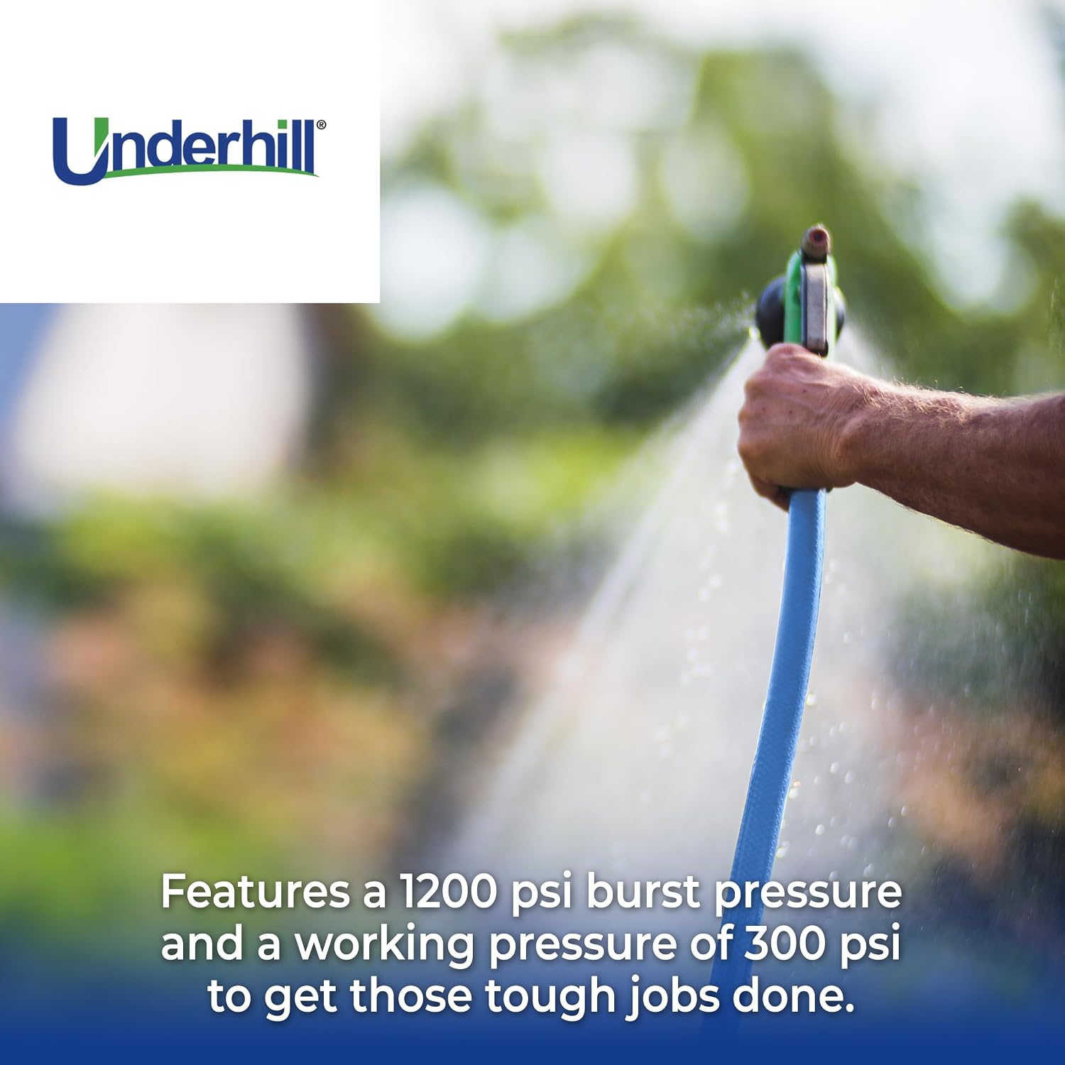 UltraMax Commercial Garden Water Hose 50 ft, Lightweight, Flexible, Anti-Kink, All Weather, 1200 psi, H75-050B, 3/4 Inch x 50 ft, Blue