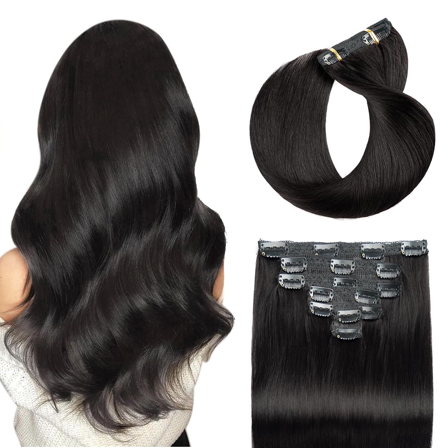 22" Clip in Human Hair Extensions Full Head 200g 10 Pieces 22 Clips Light Brown Double Weft Brazilian Real Remy Hair Extensions Thick Straight (22"