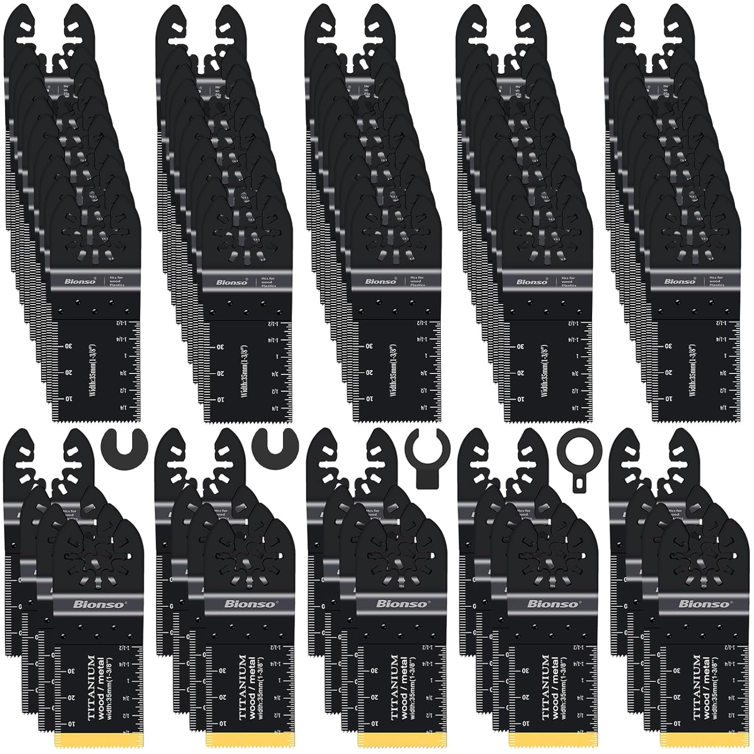 Bionso 40 PCS Oscillating Saw Blades, Premium Multitool Kit for Wood Metal Plastics, Tool Blades Fit Dewalt Worx Rockwell Wen Milwaukee Makita Ryobi Bosch Fein Porter Genesis Black
