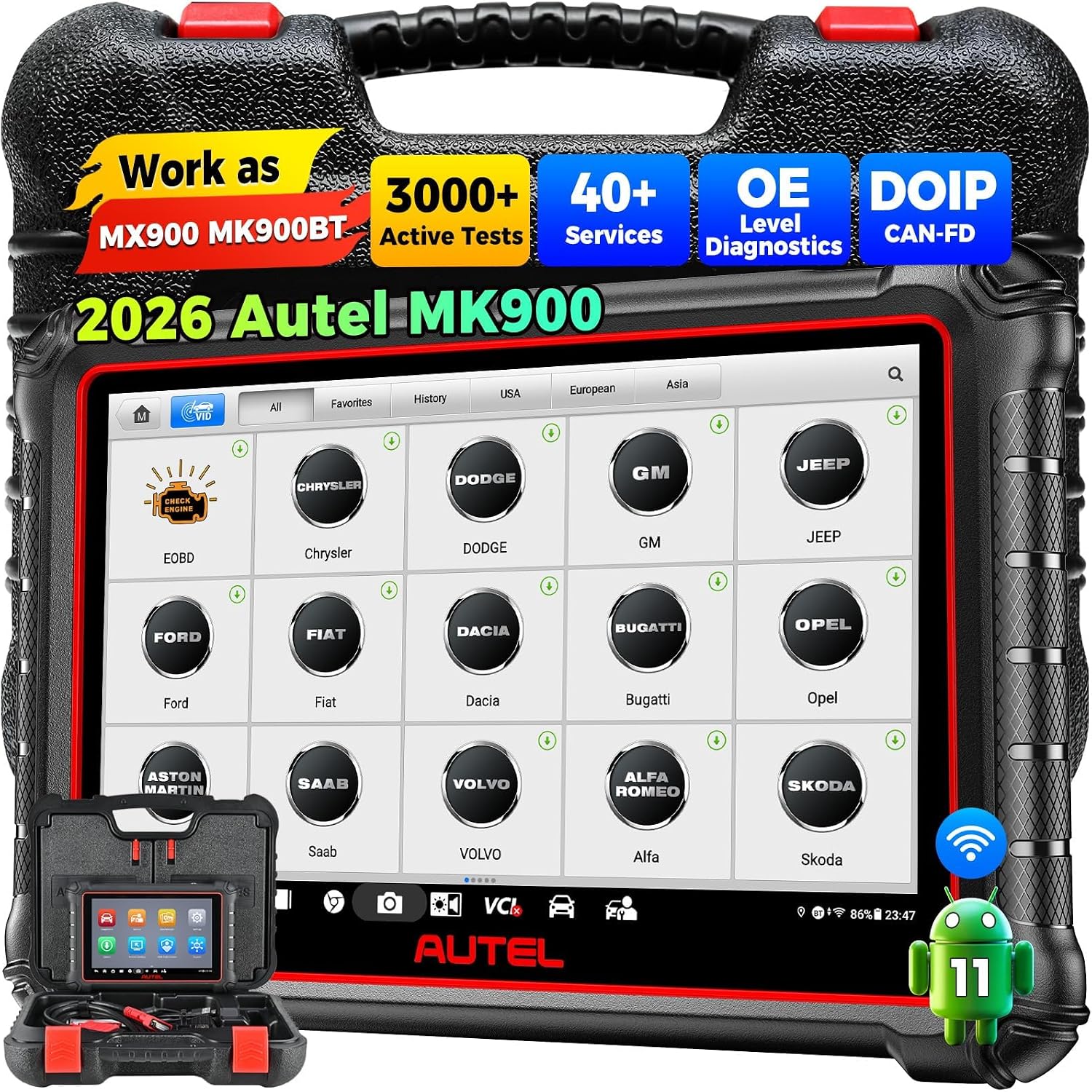 Autel Scanner MaxiCOM MK900: 3000+ Active Tests 40+ Service as MK900-BT | 8 in Up of MK808S MK808BT Pro MX808S