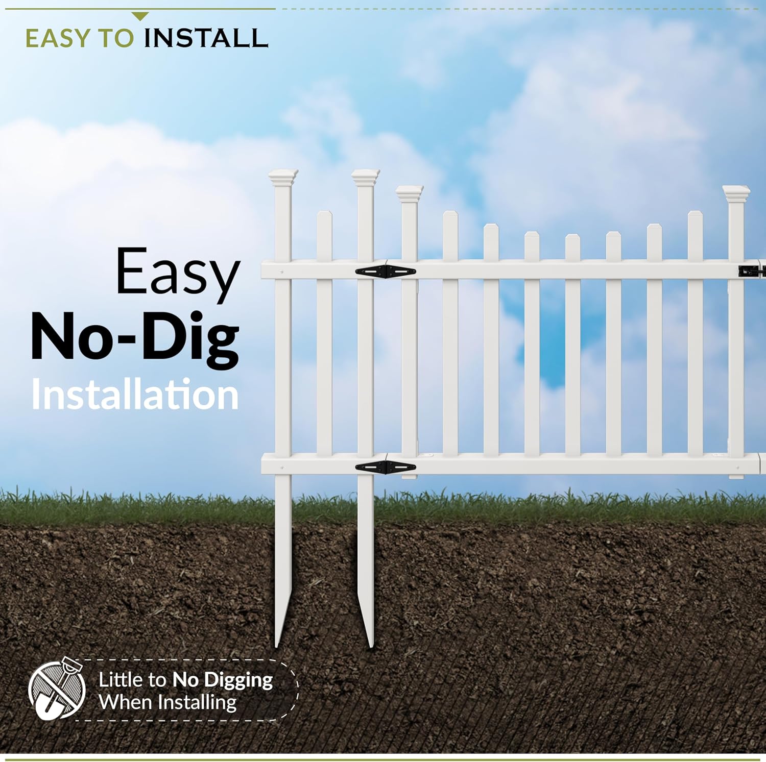 Zippity Madison Picket Gate, White Vinyl DIY No Dig Kit | 2.5ftH x 5.1ftW, 1 Gate, ZP19028