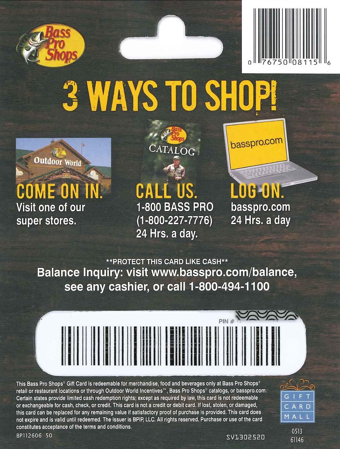 Bass Pro Shops Physical Gift Card - $50