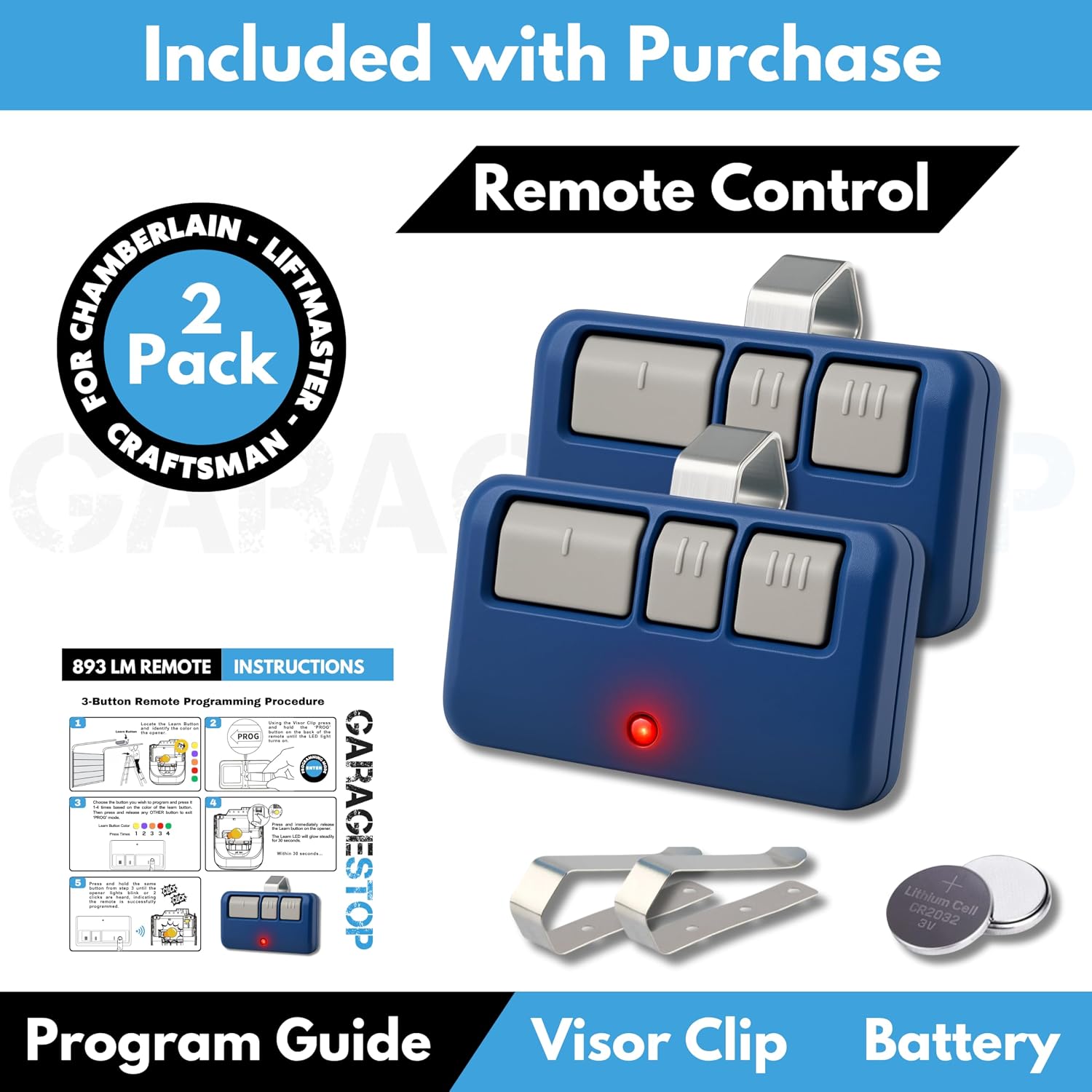 2X for LiftMaster Chamberlain Craftsman Universal Garage Door Opener Remote