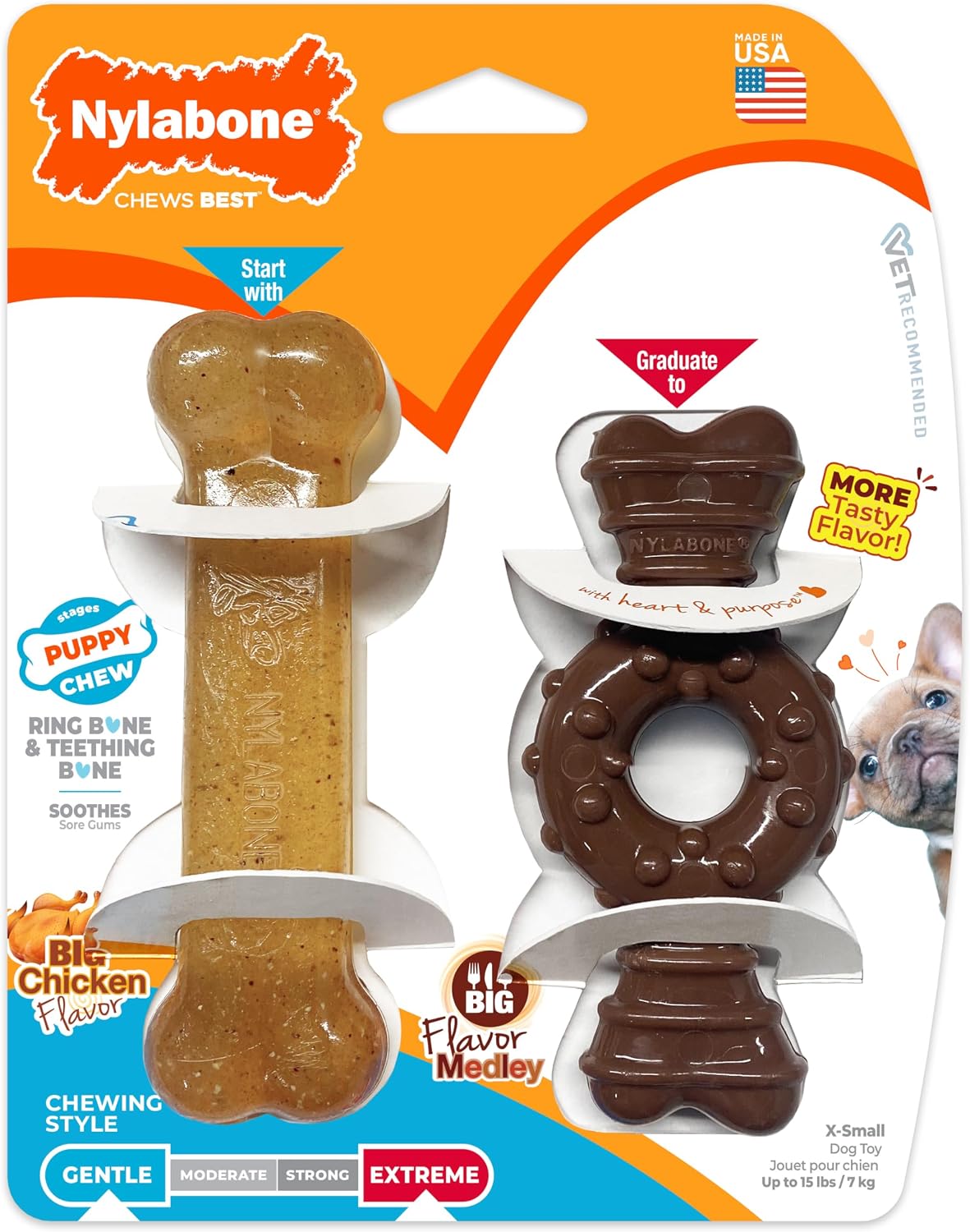 Nylabone Puppy Chew Teething Ring Bone Dog Toy, Chicken Flavor, X-Small | Soothing teething toys for puppies, puppy enrichment, & teething relief, freezable for added comfort, dogs up to 15 lbs
