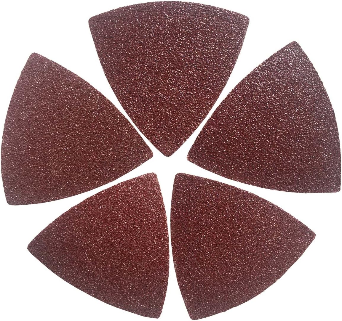 XXGO 55 Pcs 80mm 3-1/8 Inch Triangular Oscillating Multi Tool Sanding Pads | Assorted Grit , Hook & Loop Design , Strong Velcro , Best for Metal Wood Sanding