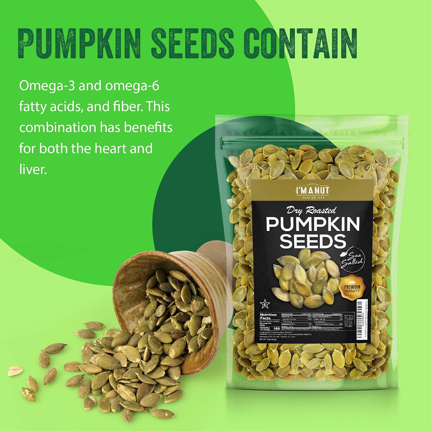 Raw Pumpkin Seeds 3 lb, Pepitas, No Shell, Unsalted, Kosher, Non-GMO