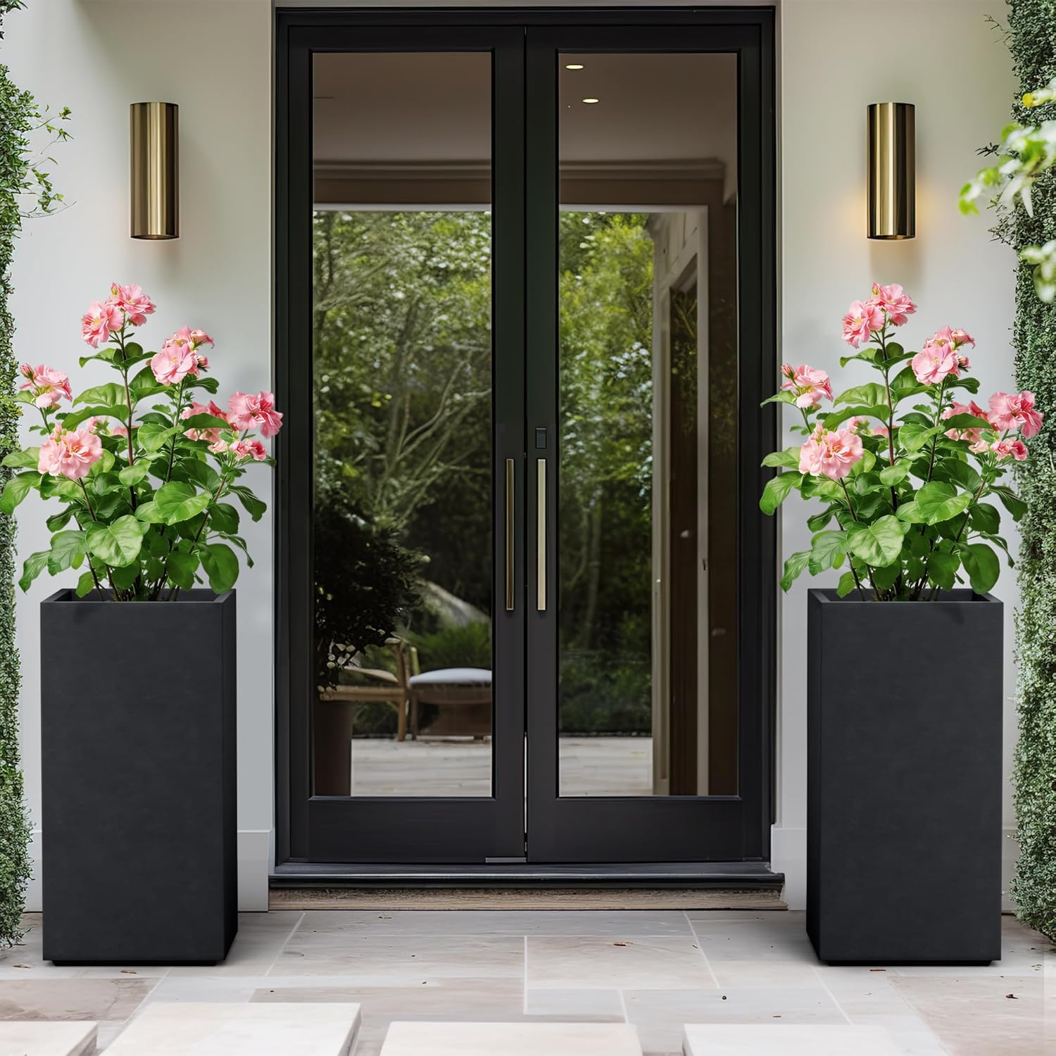 Kante Accent Column Square Pale Gray Concrete Planter 23.6" H, Outdoor