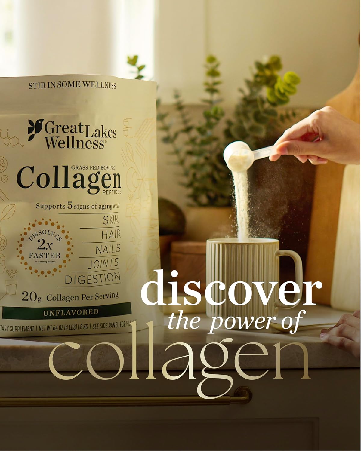 Great Lakes Wellness Collagen Peptides Powder – Supports Skin, Hair, Nails, Joints & Digestion – Hydrolyzed, Non-GMO, Keto & Kosher – Pure Collagen Protein (16 oz, 22 Servings) Packaging may vary