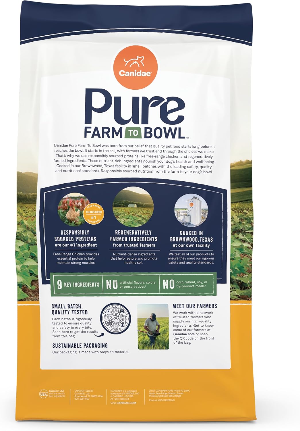 Canidae Pure Farm to Bowl Dry Senior Dog Food - Limited Ingredient Formula - Grain, Wheat & Soy-Free - Senior Dog Friendly - 22 lb - Free-Range Chicken, Sweet Potato & Garbanzo Bean Recipe