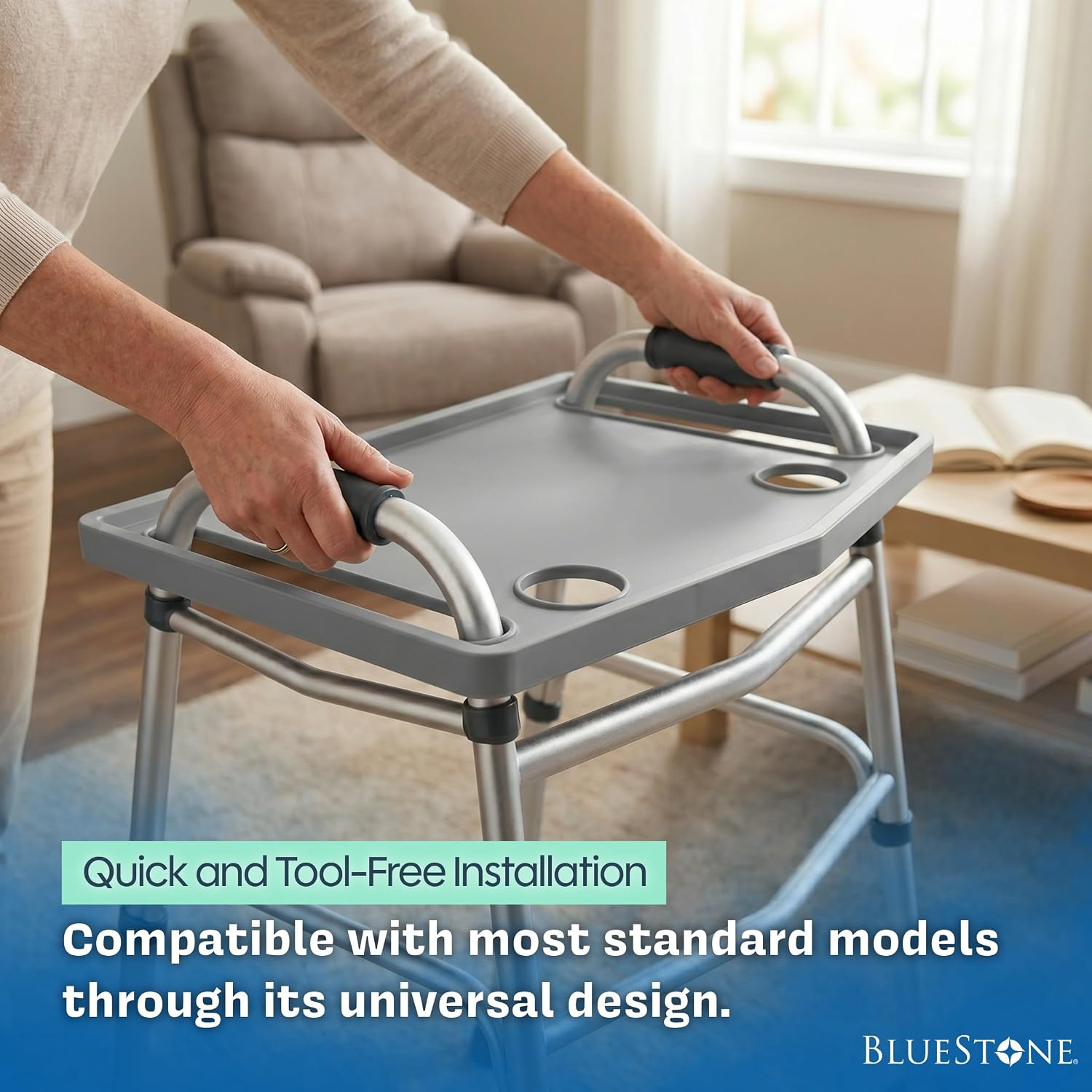 Bluestone Walker Tray- Upright with Holders-Universal Table Fits Most Standard Folding Walkers-Home Mobility Medical Equipment Accessories