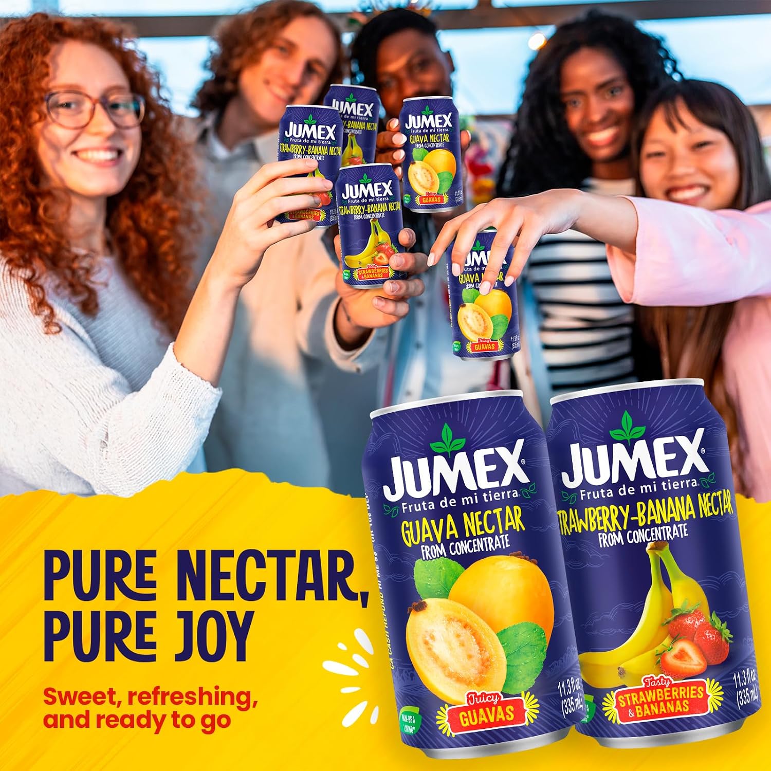 Jumex Mango Nectar Juice & Peach Nectar - Made with Fresh Fruit Puree - Tropical Fruit Juice Concentrate for Smoothie Mix, Cocktail Mixers & Kids Beverages - 11.3oz, 12 Pack Canned Drinks