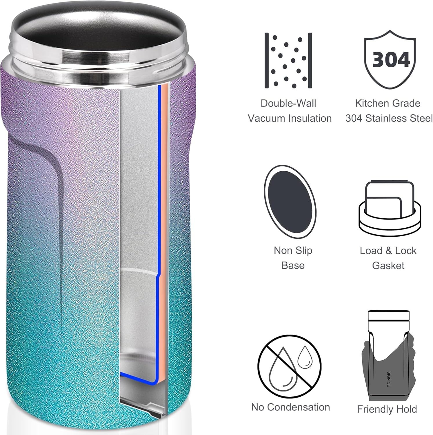 3 In 1 Insulated Universal Can Cooler - Signice Double Walled Vacuum Insulator Stainless Steel Slim Can Cooler for 12 Oz Skinny Tall Standard