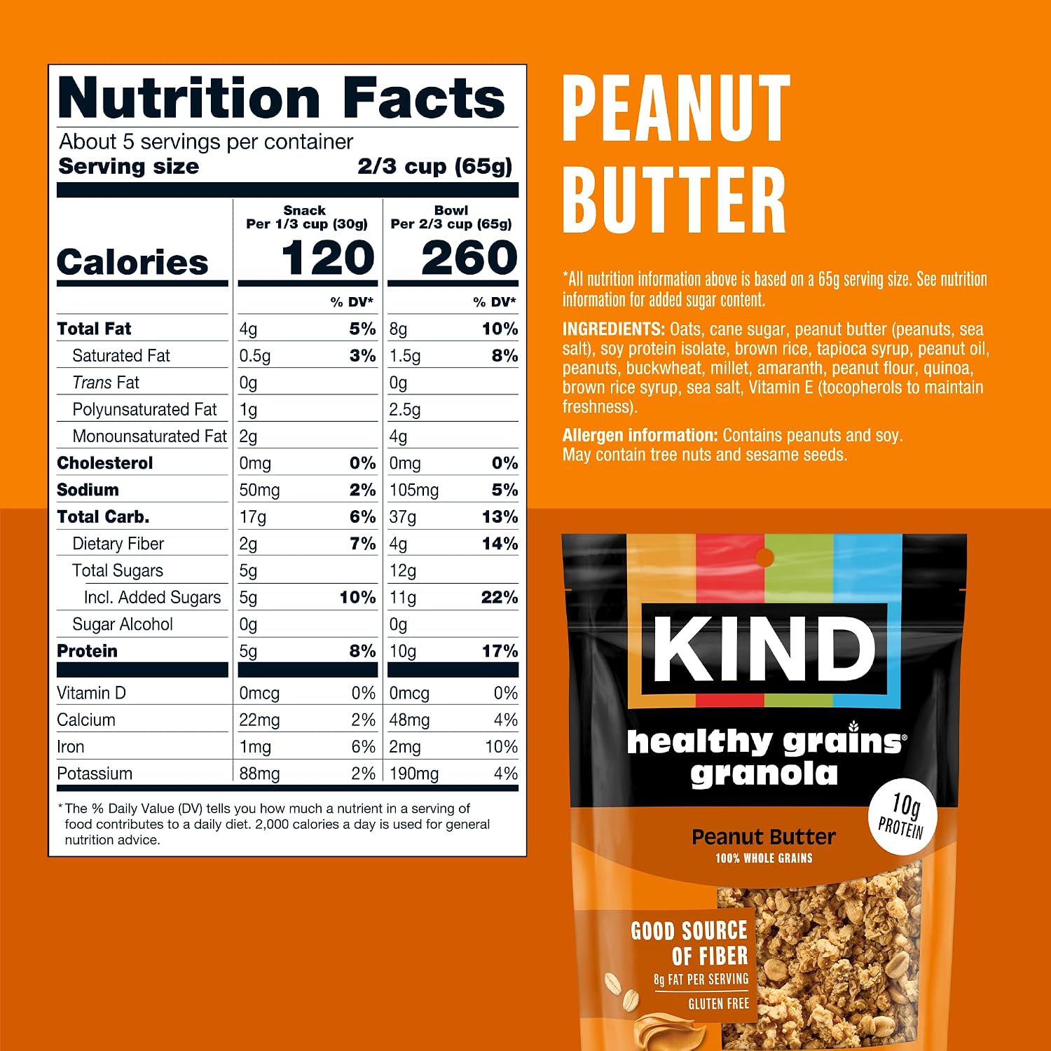 Kind Healthy Grains Granola, Peanut Butter Clusters, Gluten Free, Healthy Snack Mix, 10g Protein, 11oz, 3 Count