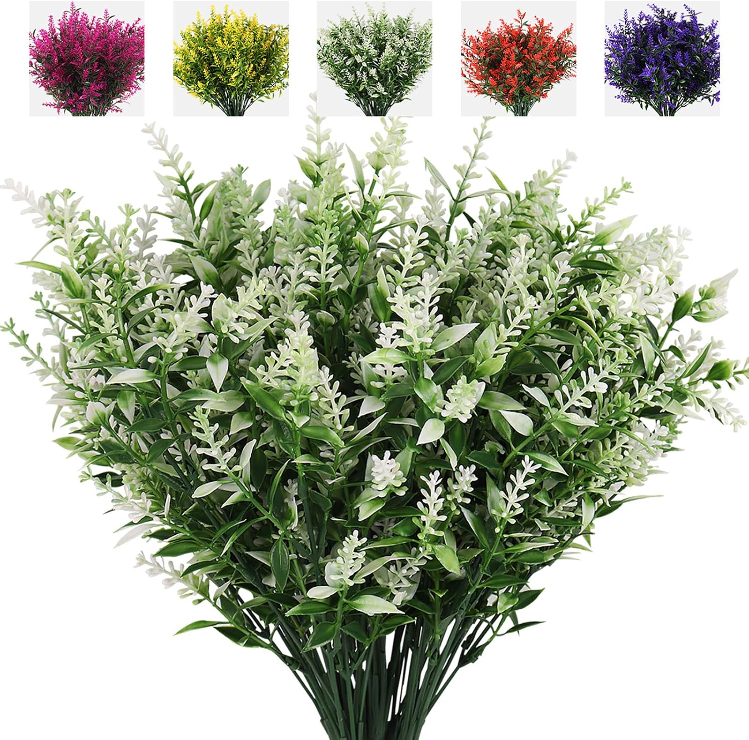 RECUTMS Artificial Greenery Lavender Fake Shrubs Flowers 8 Pcs UV Resistant