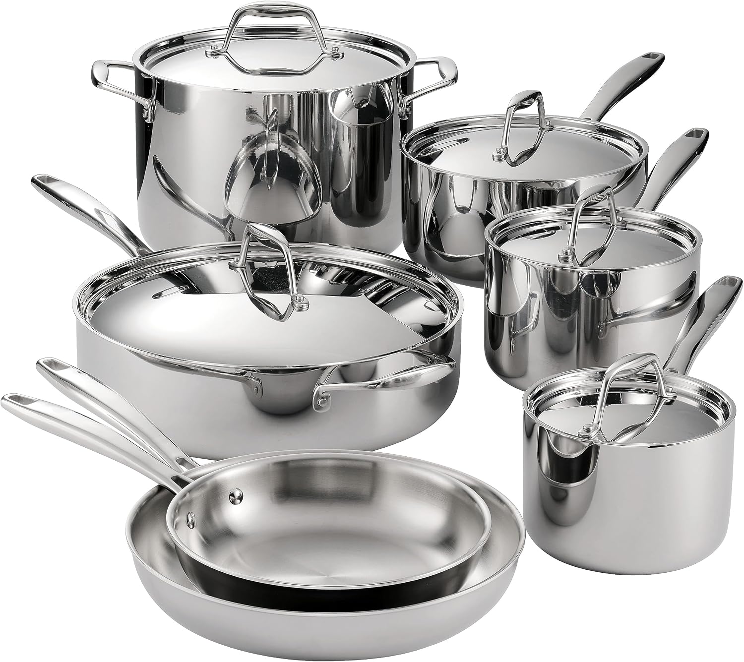 Tramontina Signature Tri-Ply Clad Stainless Steel 8-Pc Pots and Pans Set | Cookware Kitchen Set, Induction-Ready, Dishwasher-Safe, NSF-Certified, Made in Brazil