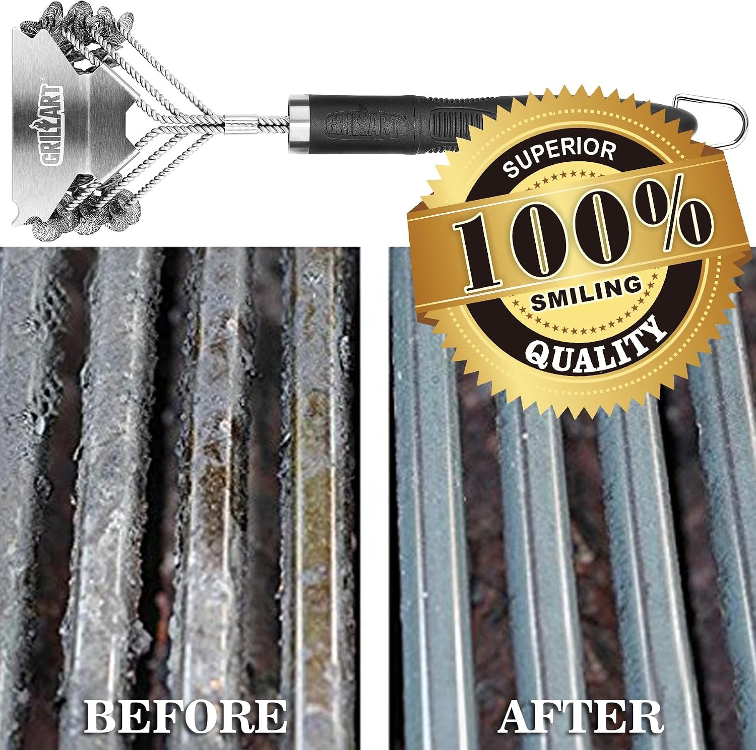 Grill Brush and Scraper Bristle Free – Safe BBQ Brush for Grill – 18'' Stainless Grill Grate Cleaner - Safe Grill Accessories for