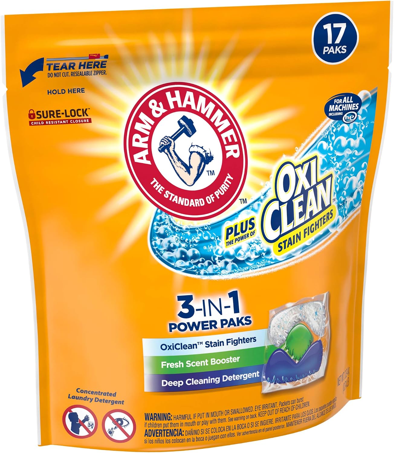 Arm & Hammer plus OxiClean 5-in-1 Power Paks, 17 Count (Packaging may vary)