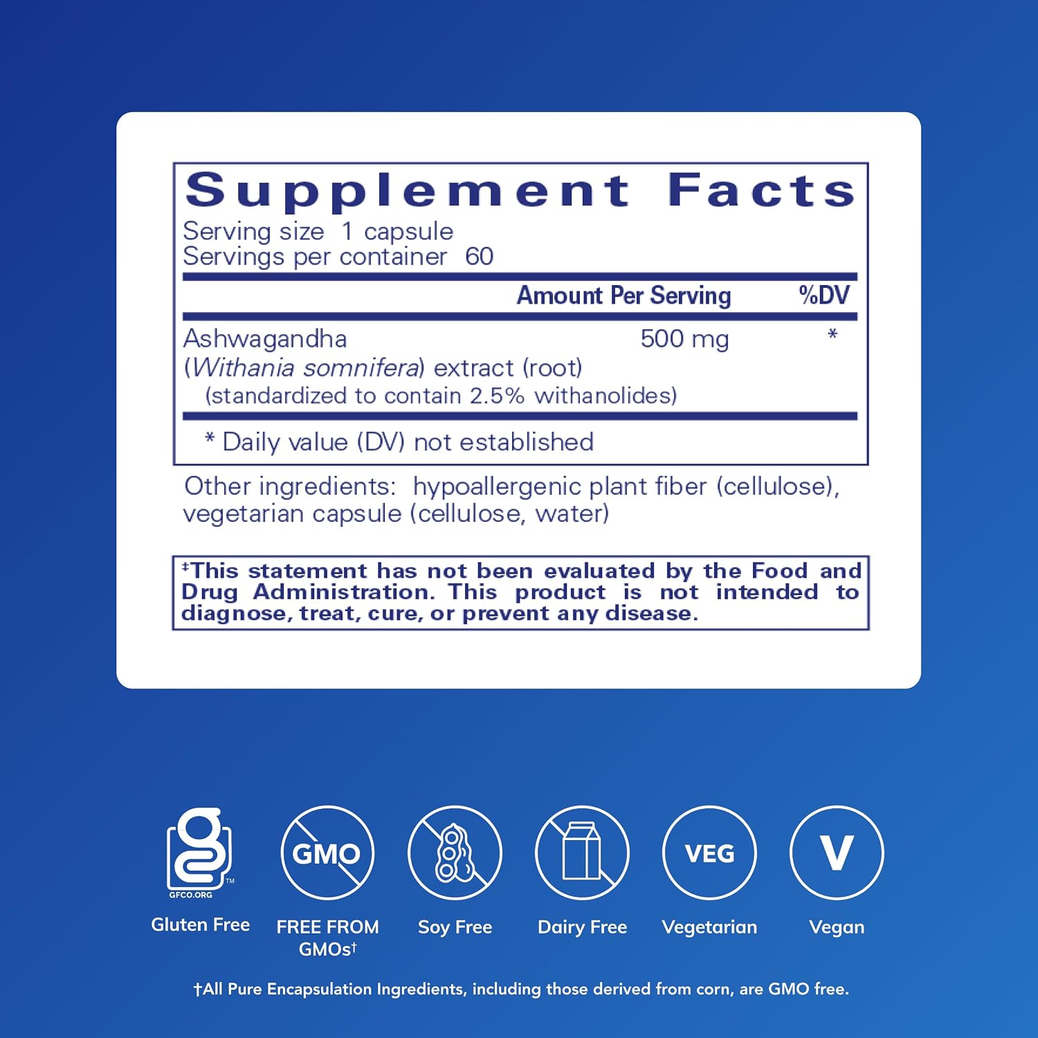 Pure Encapsulations Ashwagandha - 500 mg Ashwagandha Extract - Metabolism & Stress Support - Immune Support* - GMO Free & Vegan - 60 Capsules | 500 mg Ashwagandha Extract, Metabolism and Stress Support, Immune Support*, Non-GMO and Vegan