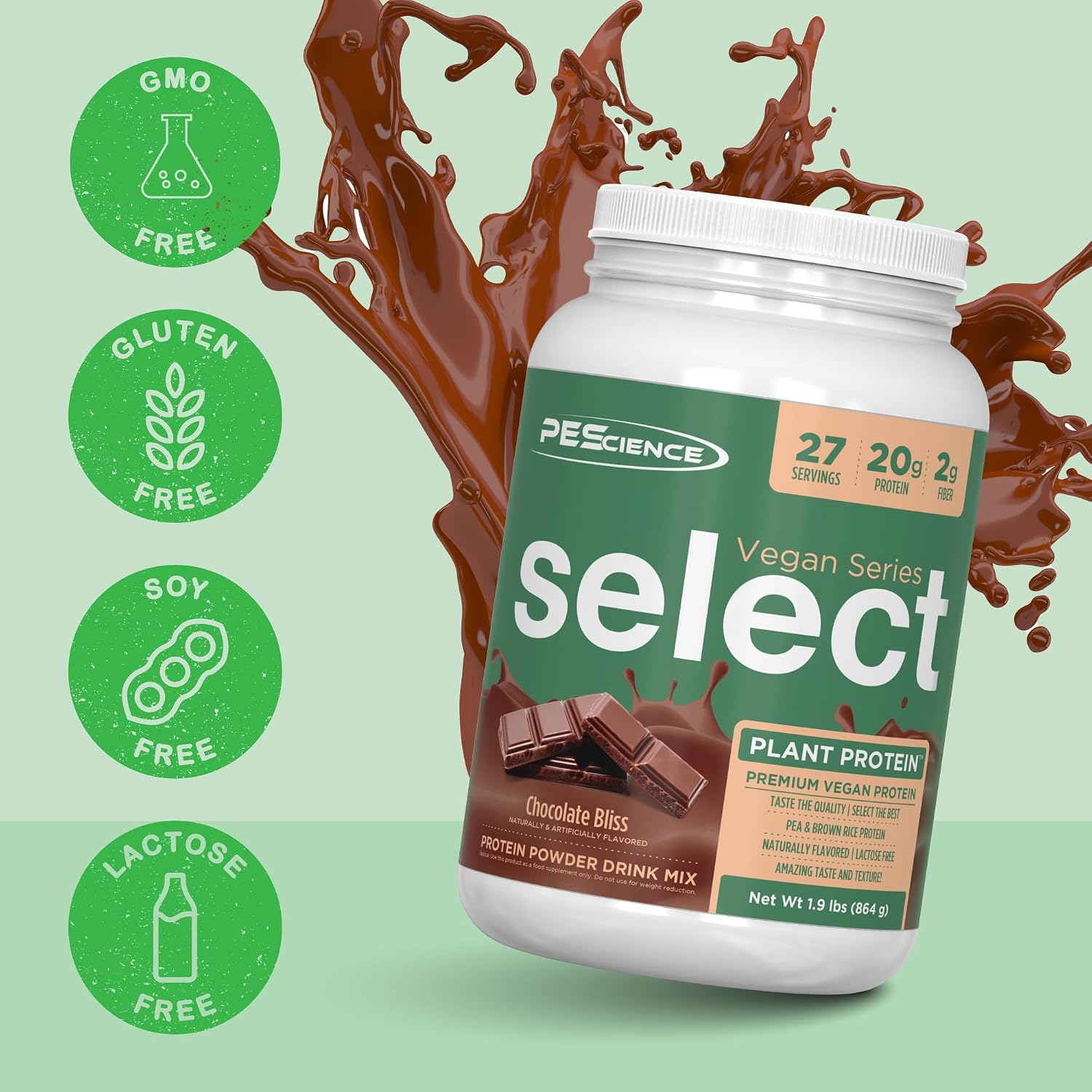 PEScience Select Vegan Protein Powder, Peanut Butter Delight, 27 Servings | Plant Based Protein Powder, Pea and Brown Rice Blend, Dairy Free, Lactose Free, Gluten Free