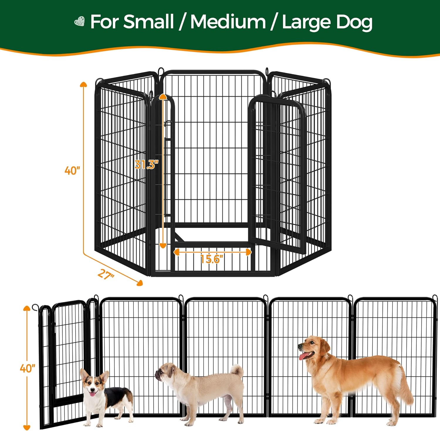 Yaheetech Dog Playpen 24in 16 Panels Pet Fence for Indoor Yard RV Camping | Easy Setup, Heavy Duty Rustproof Frame with Secure Latch Door, DIY Layouts,Foldable Storage, for Puppies & Small Dogs