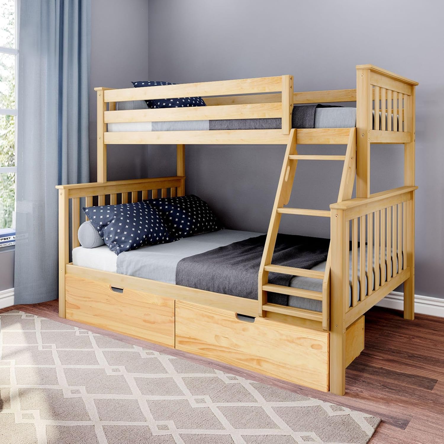 Max & Lily Bunk Bed Twin over Twin, Solid Wood Bunk Bed Frame with Ladder for Kids, 14" Safety Guardrails, Easy Assembly, No Box Spring Needed, White