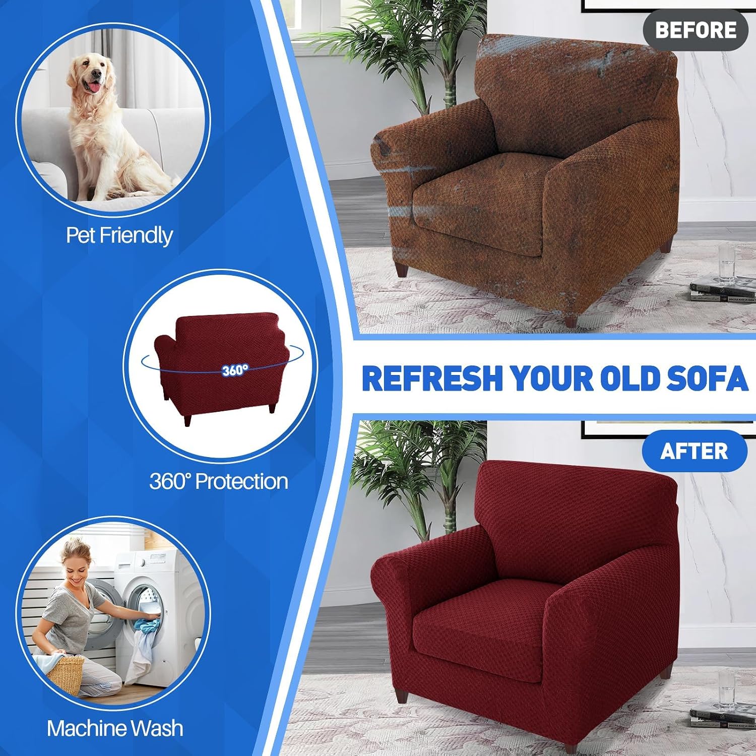 MAXIJIN Latest Recliner Slipcovers for Living Room 4 Pieces Stretch Jacquard Recliner Chair Cover Soft Fitted Recliner Protector with Elastic Bottom