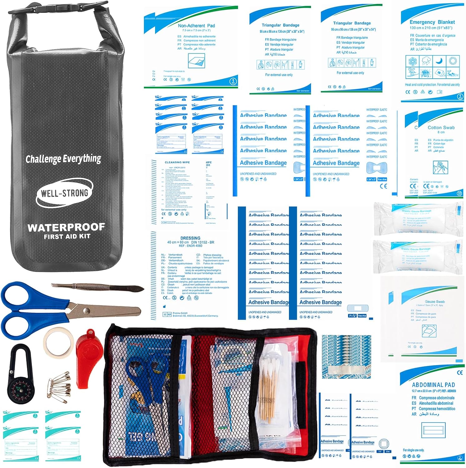 Waterproof First Aid Kit Roll Top Boat Emergency Kit with Waterproof Contents for Fishing Kayaking Boating Swimming Camping Rafting Beach Red