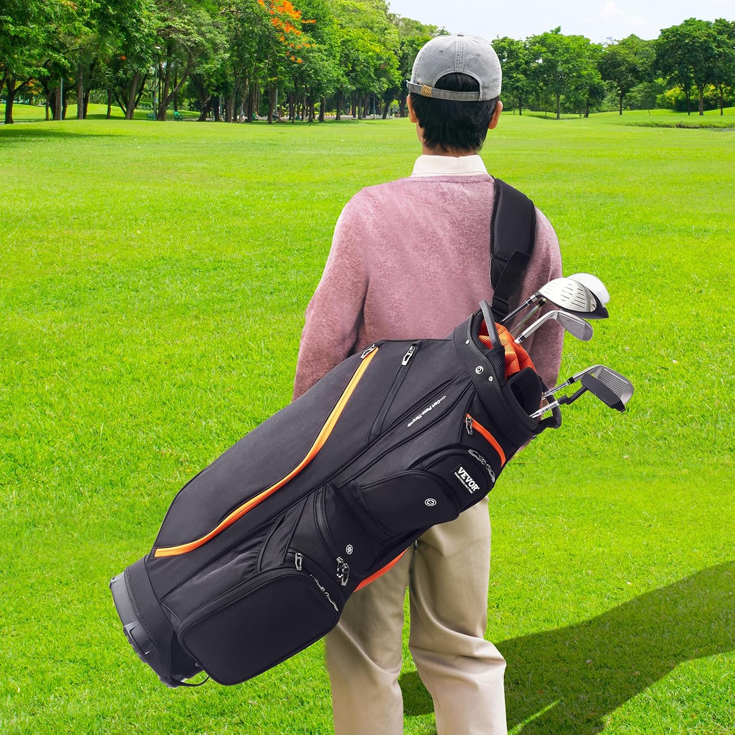 VEVOR Golf Cart Bag with 14 Way Organizer Divider Top, Premium Cart Bag with Stand, Durable Golf Bags with Handles & Dust Cover & Detachable Dual Strap for Men & Women