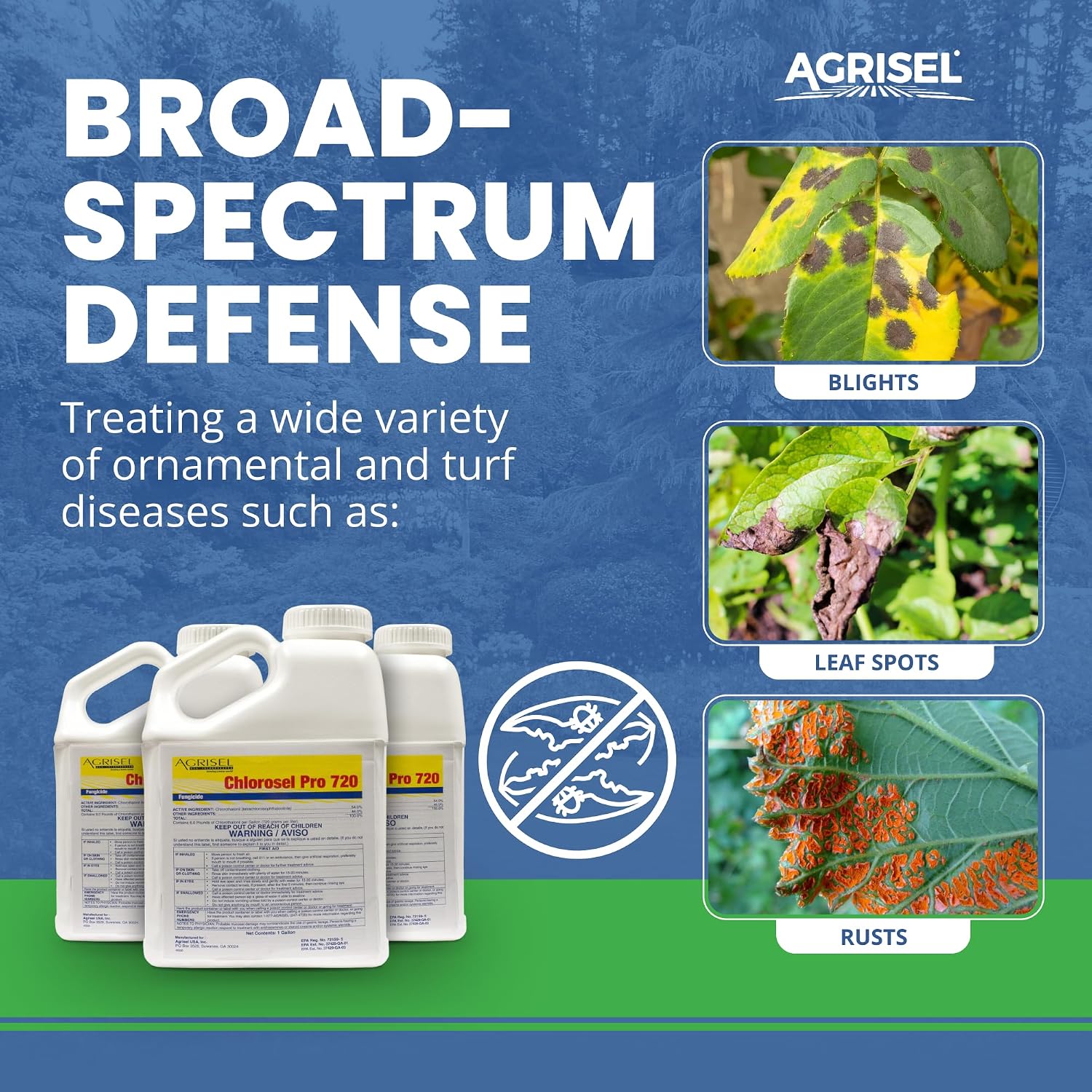 Agrisel Chlorosel Pro 720, Rain-Resistant Formula, 128 Ounces | Versatile Disease Control, Effective on 100+ Crops