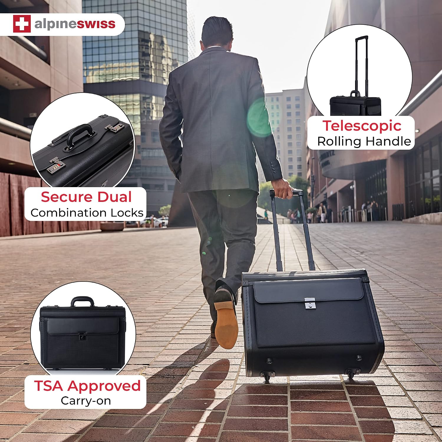 Alpine Swiss Rolling 17" Laptop Briefcase on Wheels Attache Lawyers Case Legal Size