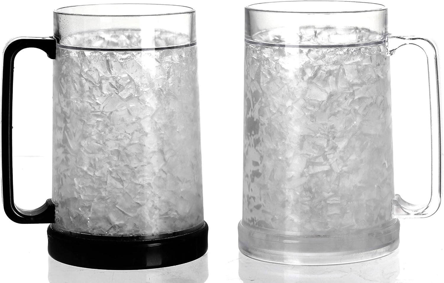 EASICOZI Double Wall Gel Frosty Freezer Ice Mugs Clear 16oz Set of 2 (Black and White)