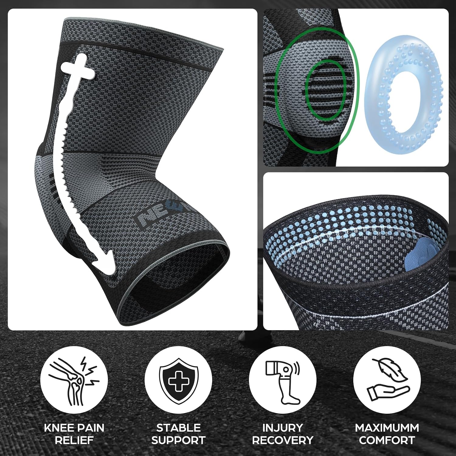 NEENCA Knee Braces for Knee Pain Relief, Compression Knee Sleeves with Patella Gel Pad & Side Stabilizers, Knee Support for Weightlifting, Running