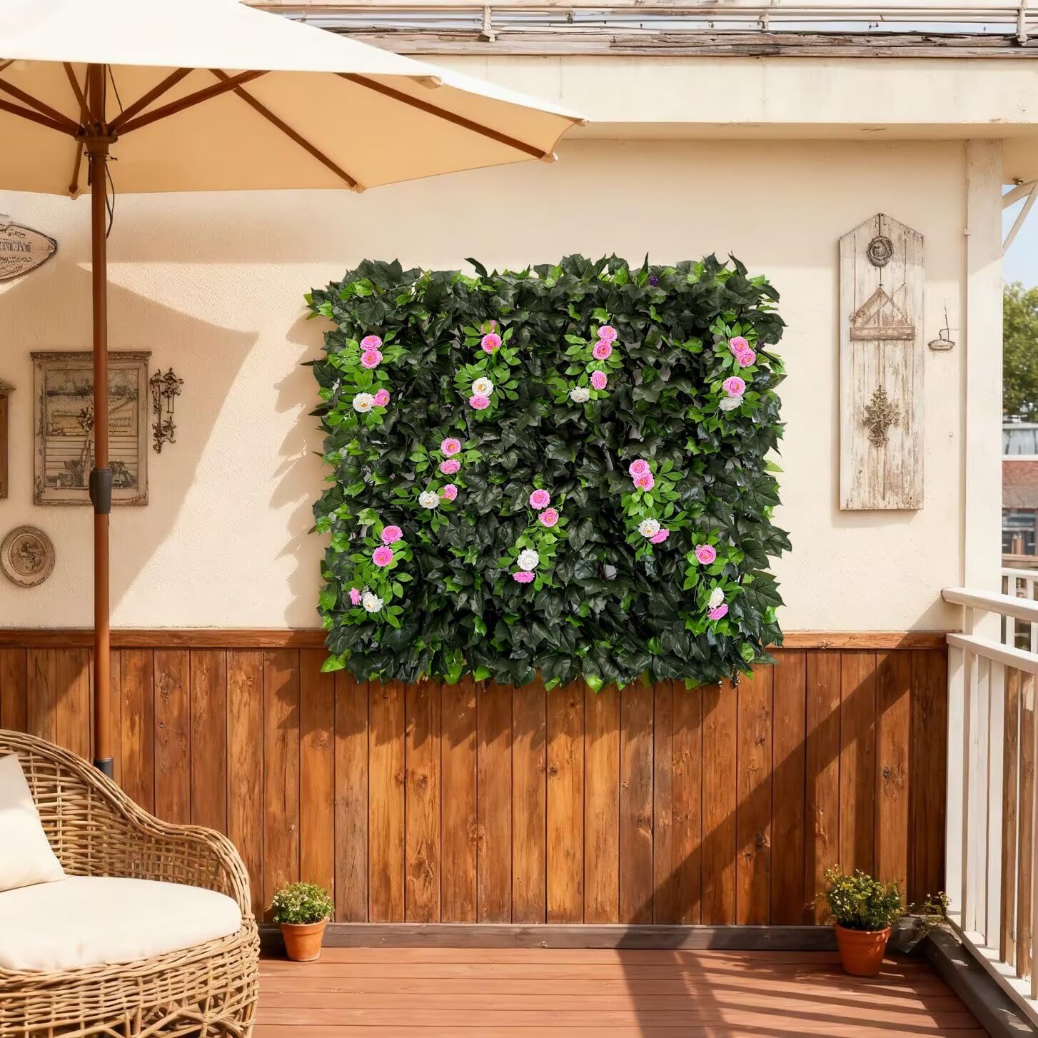 Expandable Fence Privacy Screen for Balcony Patio Outdoor,Decorative Faux Ivy Fencing Panel,Artificial Hedges (Single Sided Leaves)……