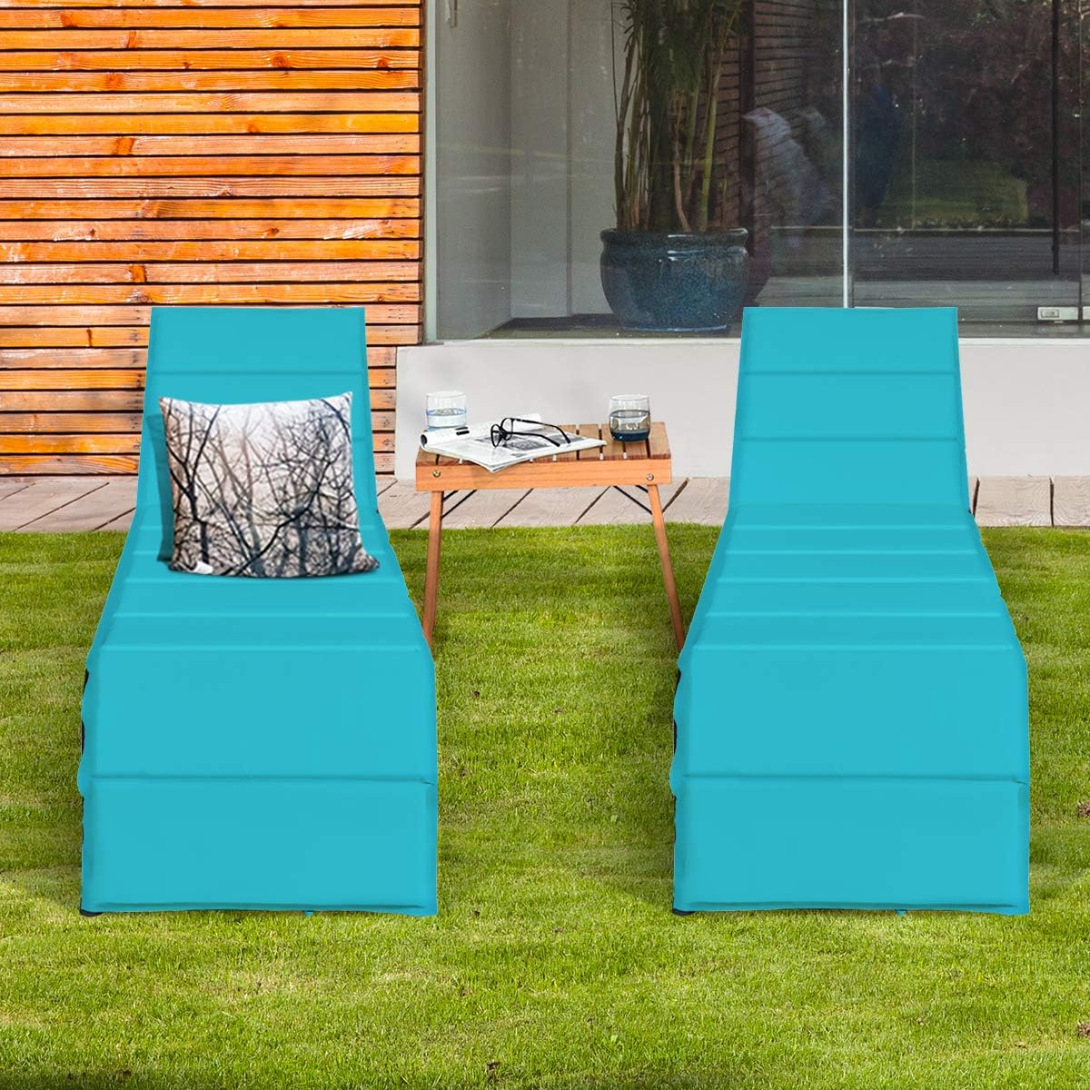 Tangkula Outdoor Chaise Lounge Chair, 5-Position Adjustable Rattan Recliner Chair w/Cushioned Seating and Adjustable Feet