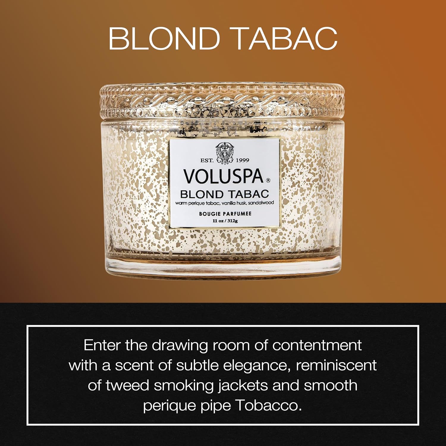 Voluspa Blond Tabac, Corta Maison Boxed Candle, 11 oz, 45 Hour Burn Time, Coconut Wax for Clean Burning, Handcrafted in the USA