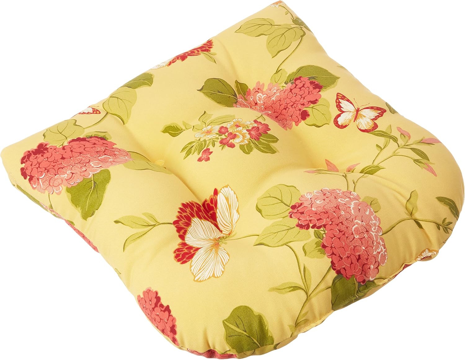Pillow Perfect Bright Floral Indoor/Outdoor Tufted Wicker Seat Cushion, 2 Count, 19" x 19", Blue/Tan Telfair Peacock
