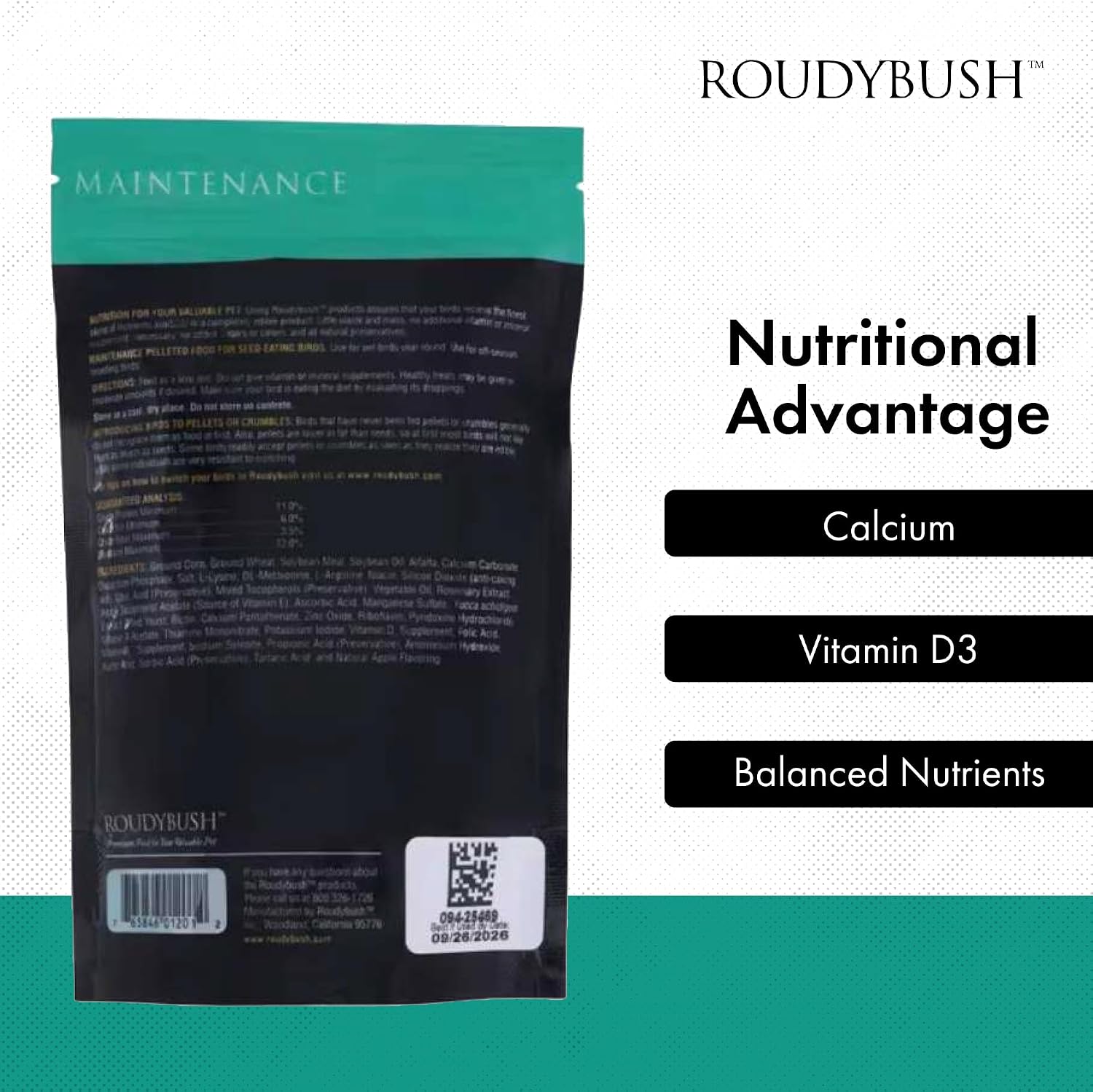 RoudyBush Daily Maintenance Food for Birds - Scientifically Formulated Bird Feed - Bird Food Pellets w/Corn, Wheat, Soy & More - Nutritious & Healthy Feed for Birds (Mini, 44oz)