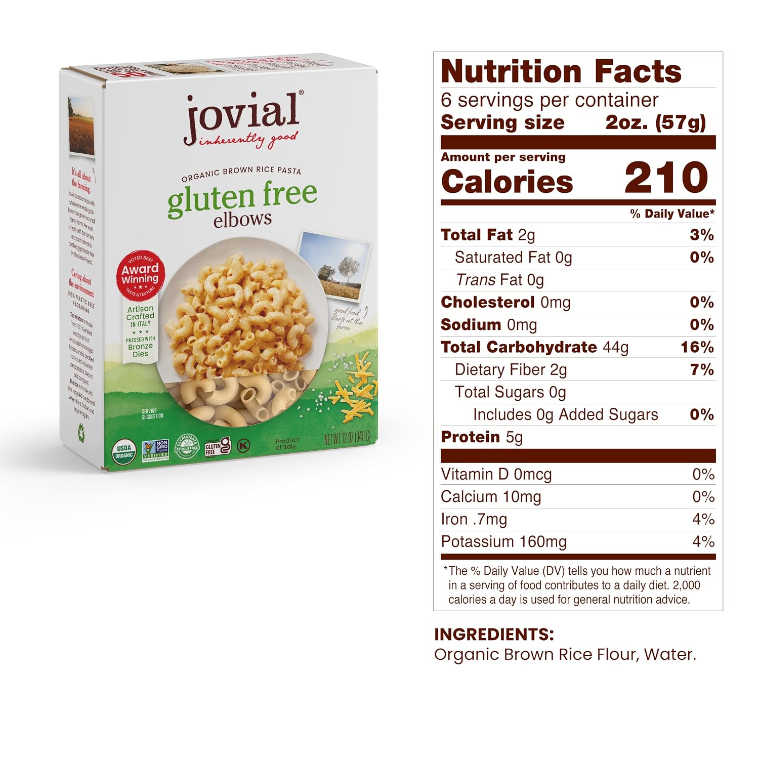 Jovial Brown Rice Farfalle, Penne, & Elbows Pasta - Whole Grain Organic Pasta, Gluten Free, Dairy Free, Made in Italy - 12 Oz, 3 Pack Variety