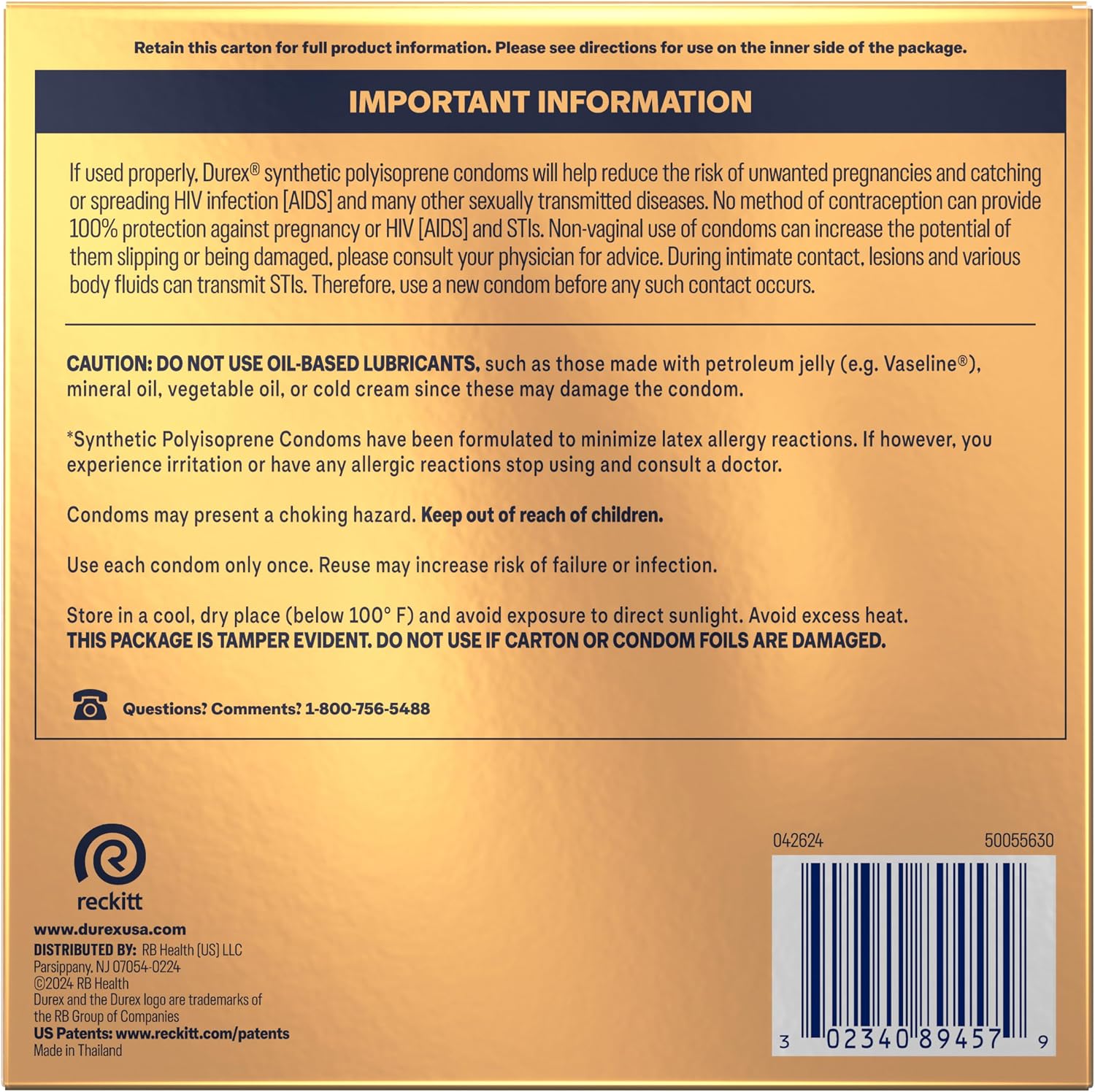 Durex Real Feel Non Latex Condoms, Lubricated Latex Free Condoms for Men, Natural Skin on Skin Feeling, 10 Count