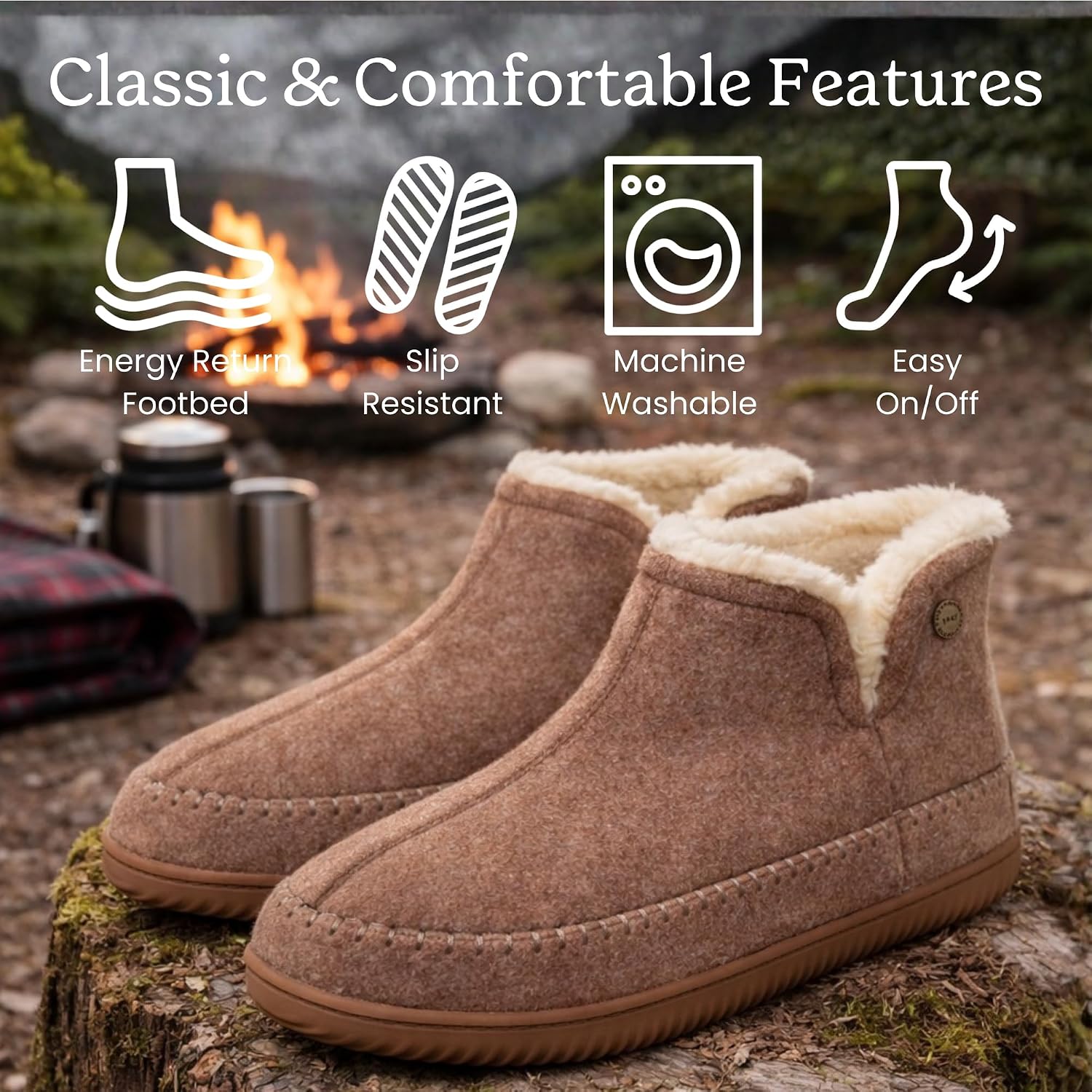 Dearfoams Men's Memory Foam Indoor House Slippers Brixen Ankle Boot House Shoes - Gifts for Men