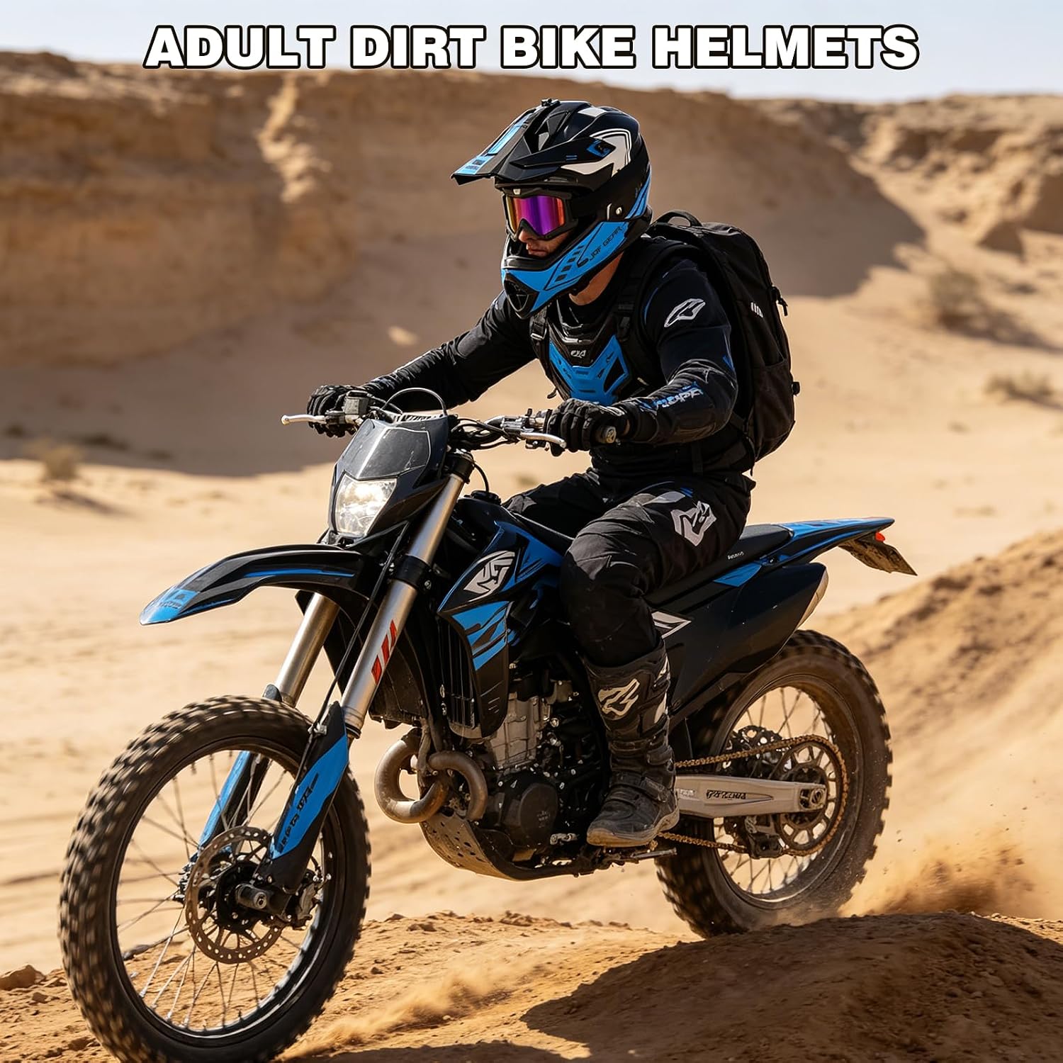 Adult Dirt Bike Helmet DOT Approved,WS901 Full Face Motocross Set | Includes Goggles Gloves,adjustable visor and washable liner for UTV MX Dirtbike ATV OffRoad