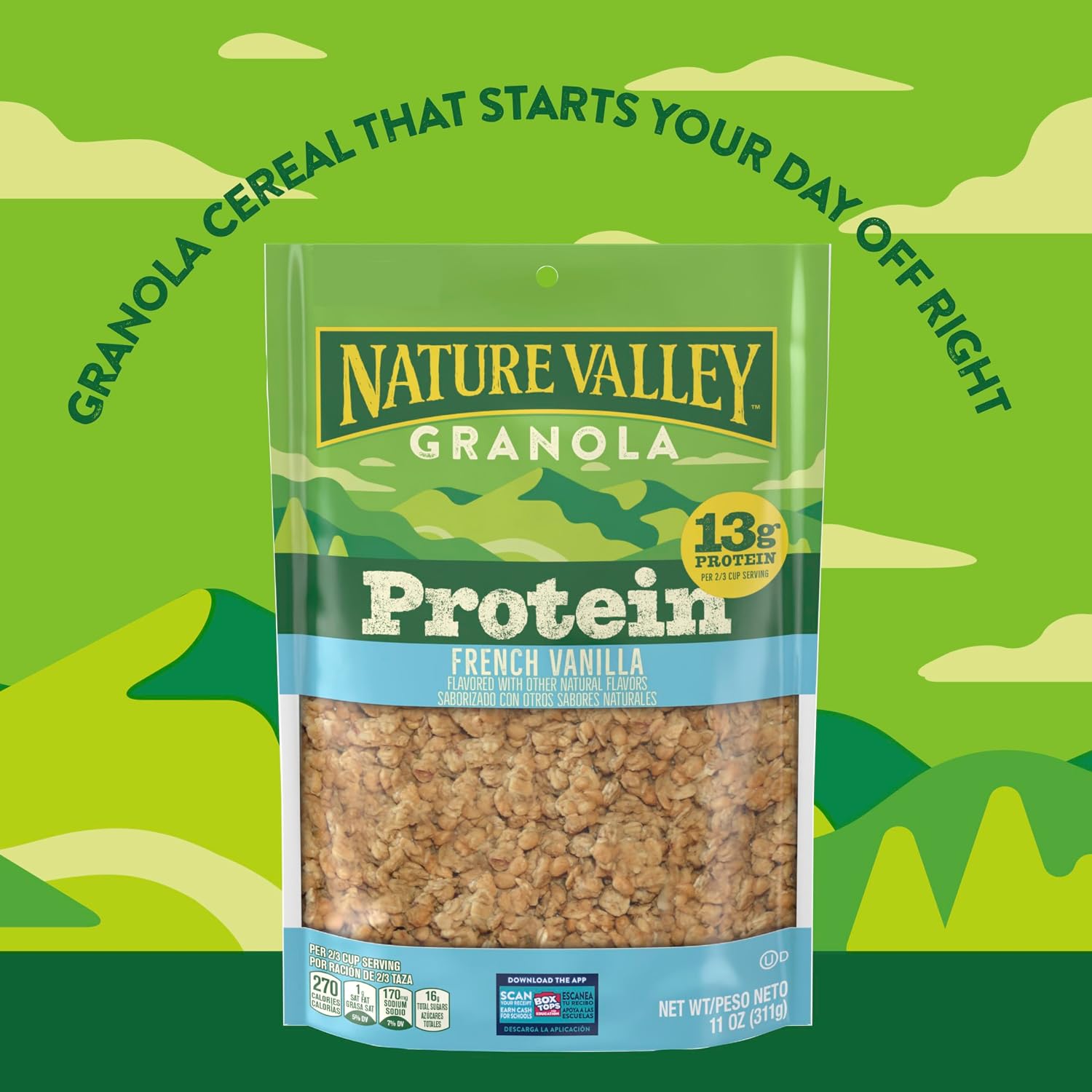 Nature Valley Oats & Honey Protein Granola, Resealable Pouch, 11 oz | 13g Protein & 33g Whole Grain per Serving, Good Source of Fiber, No Artificial Flavors or Colors