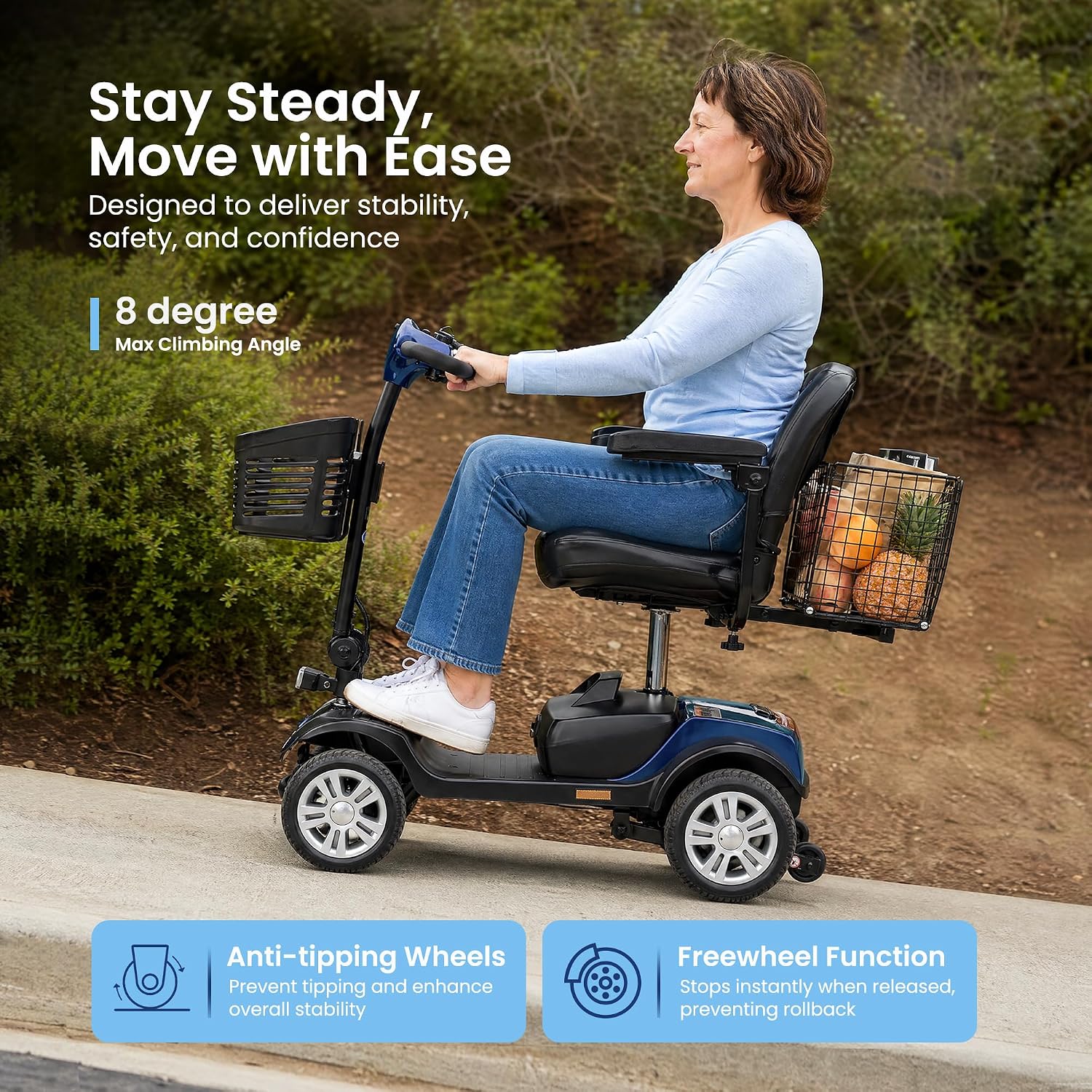 MetroMobility 15-25Miles 330lbs Electric Mobility Scooters for Seniors Blue