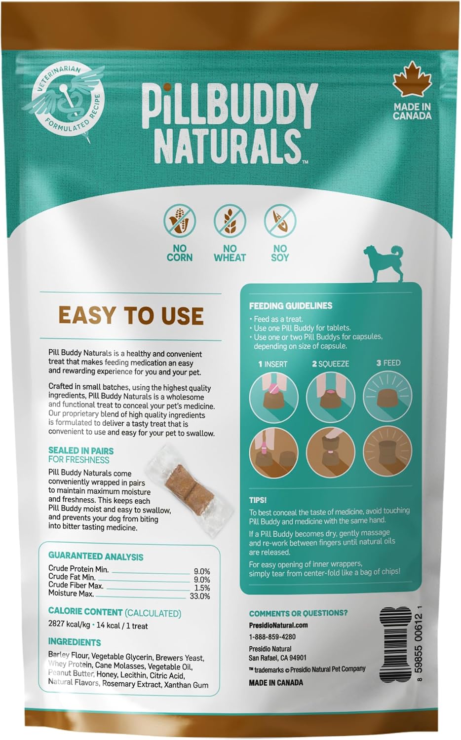 Presidio Earthly Pill Buddy Naturals - PB & Banana Recipe Pill Hiding Treats for Dogs - Make A Perfect Pill Concealing Pocket Or Pouch for Any Size Medication - 30 Servings